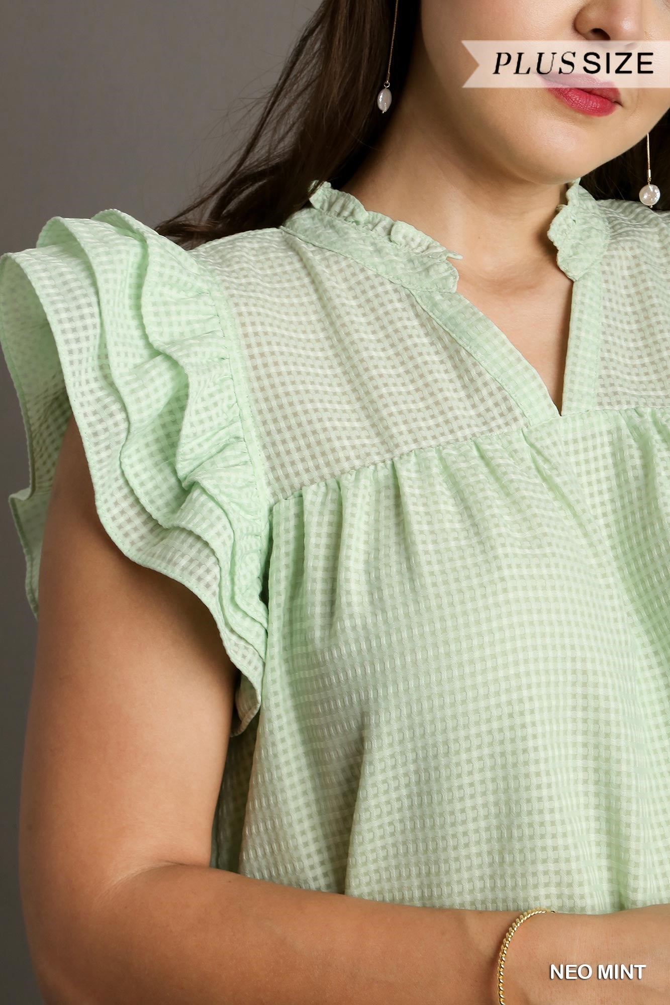 Umgee Plus Layered Ruffle Sleeve Split Neck Ruffle Hem Dress