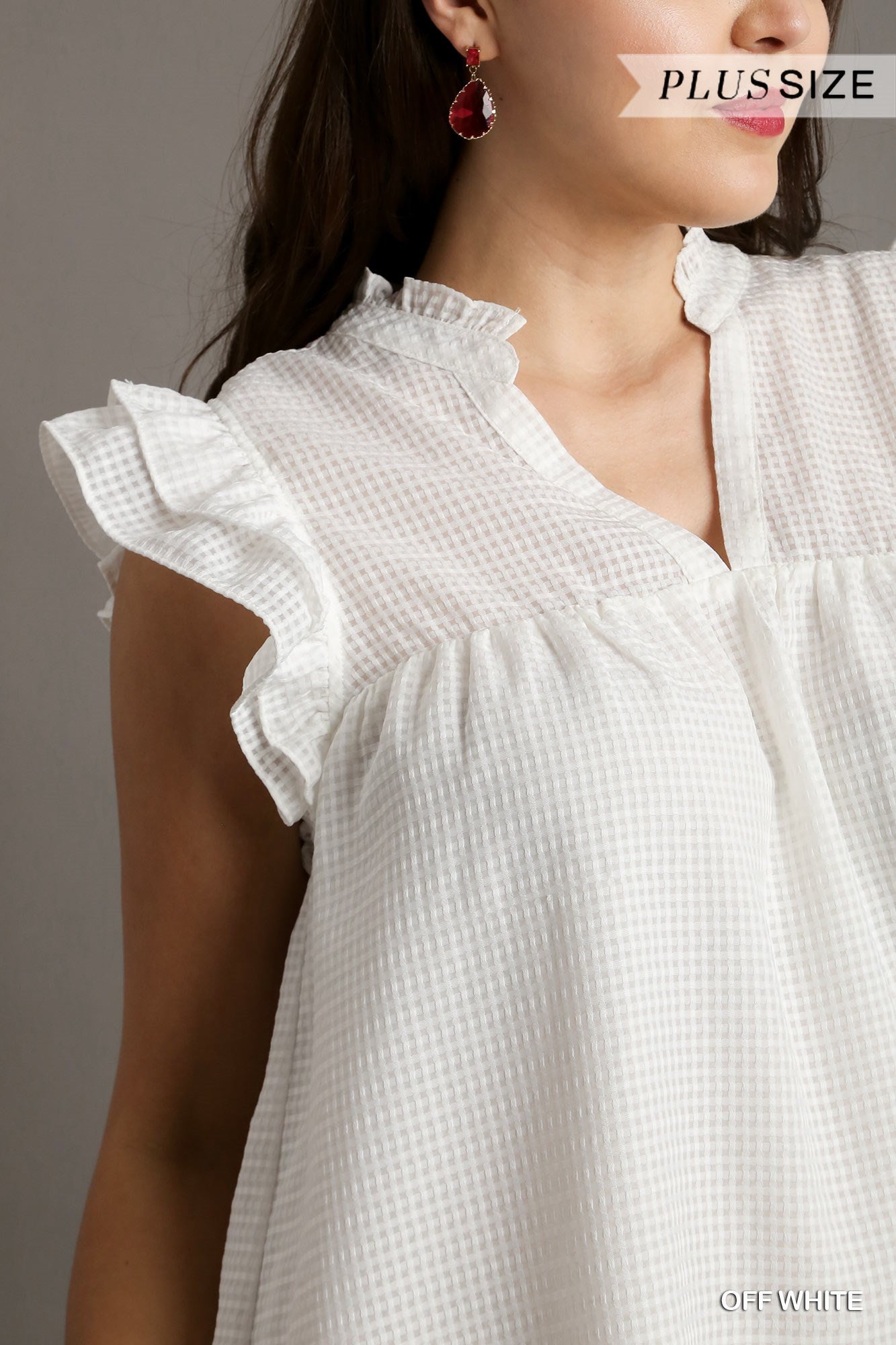 Umgee Plus Layered Ruffle Sleeve Split Neck Ruffle Hem Dress