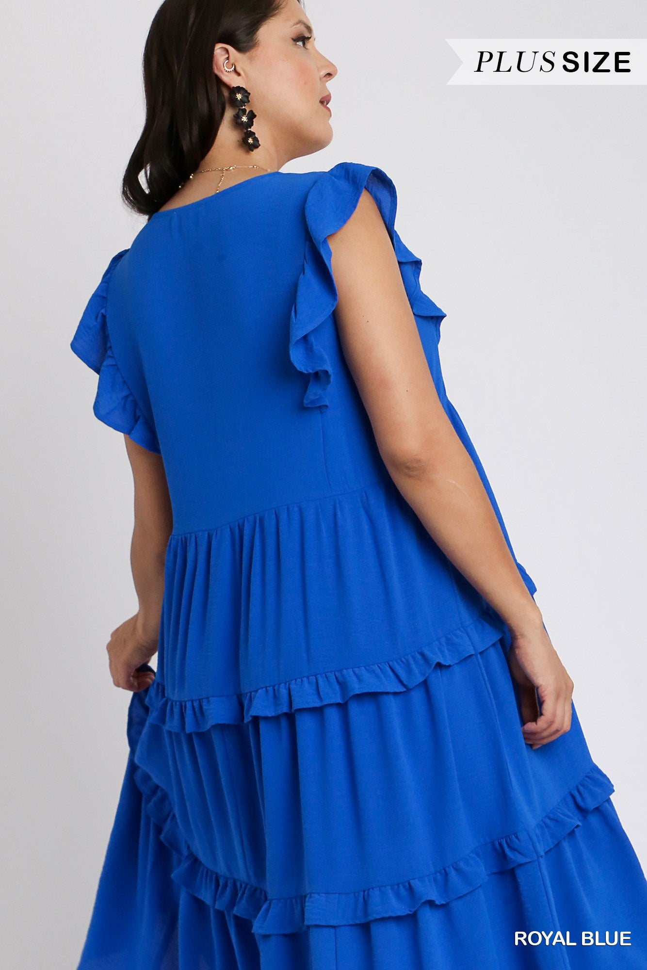 Umgee Plus Ruffle Flutter Sleeves Tiered Midi Dress