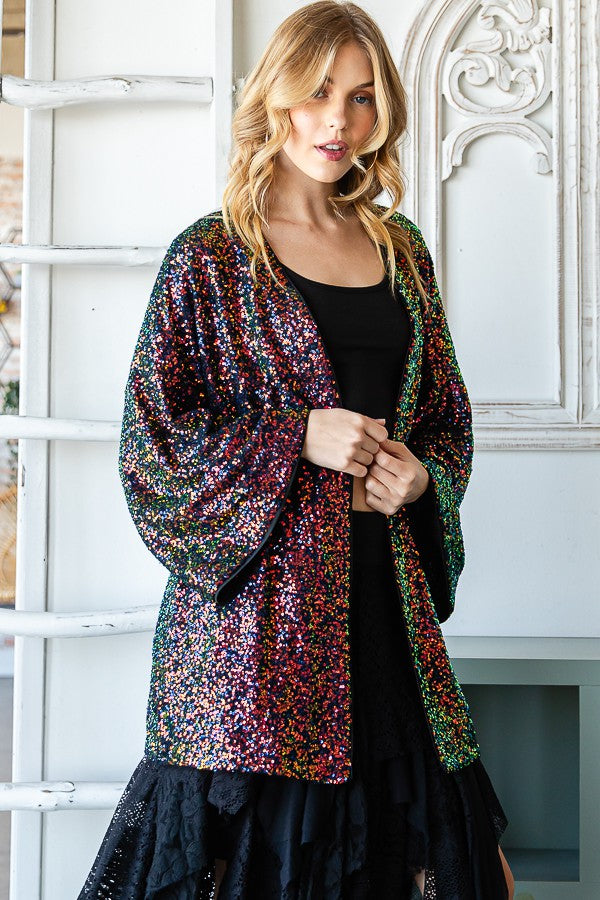 Oli & Hali Open Front Sequin Kimono Jacket