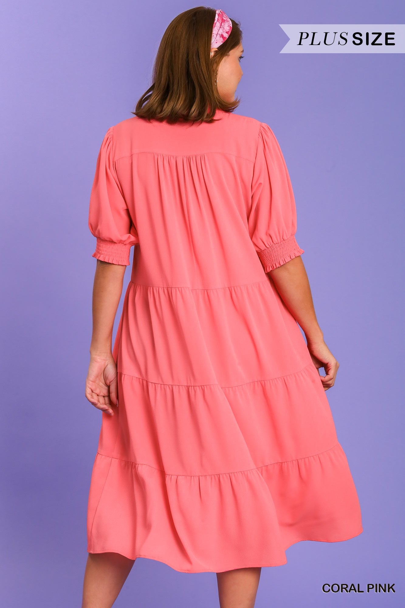 Umgee Plus Collared Cuffed 3/4 Sleeves Tiered Maxi Dress