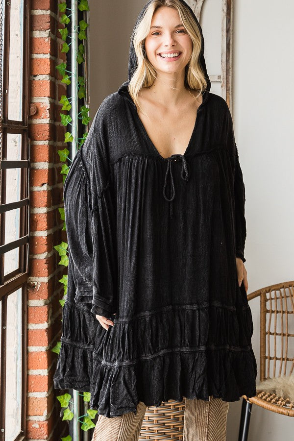 Oli & Hali Mineral Washed Ruffle Hem Hoodie Top