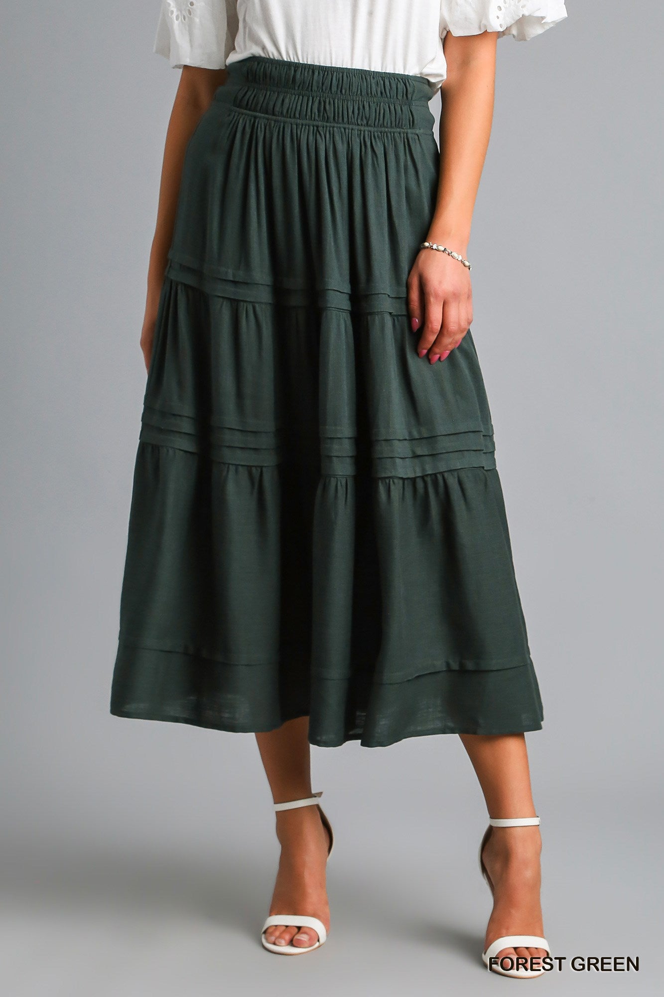 Umgee Tiered Maxi Smocked Waistband Pin-Tuck Skirt
