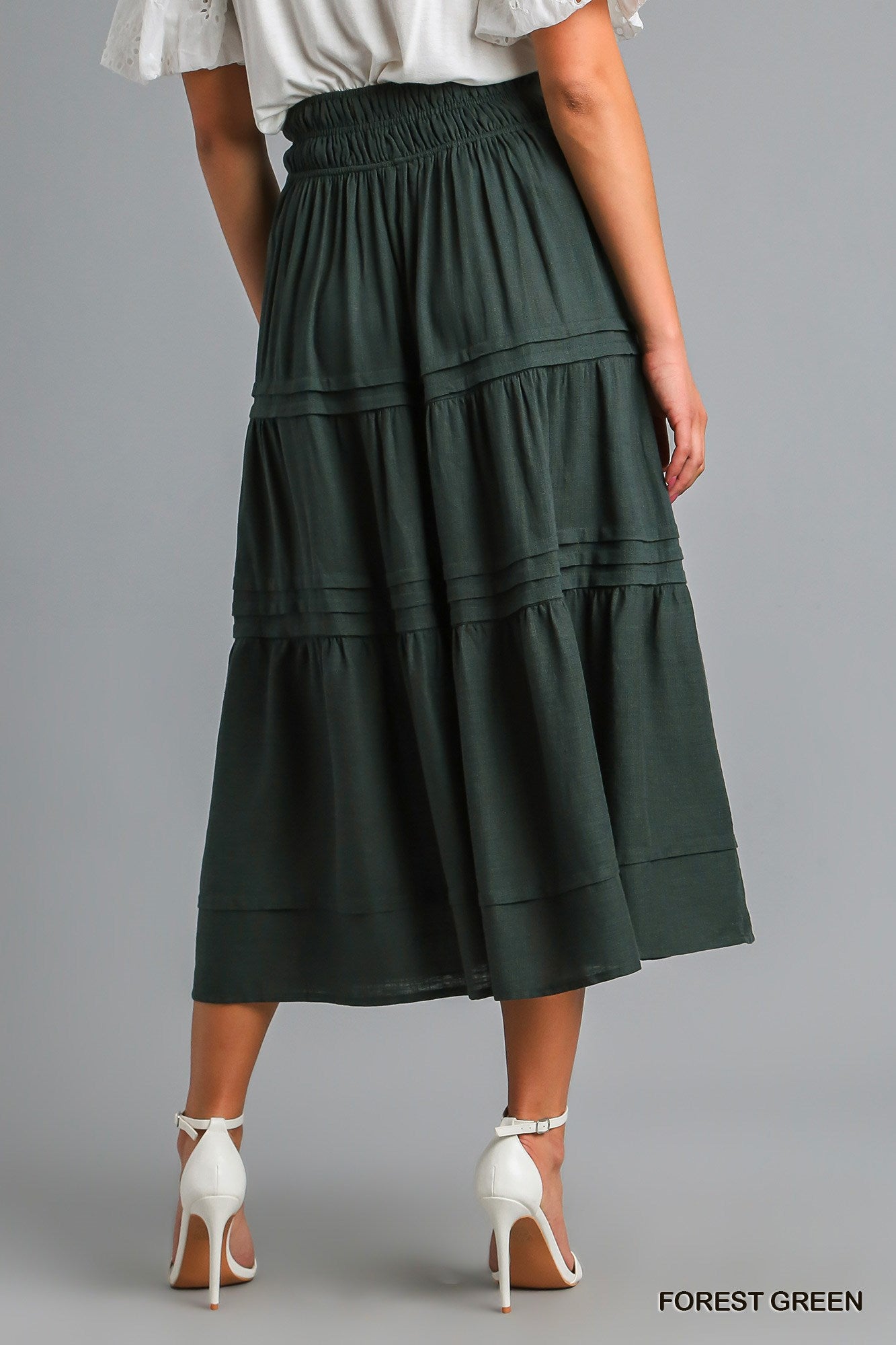 Umgee Tiered Maxi Smocked Waistband Pin-Tuck Skirt