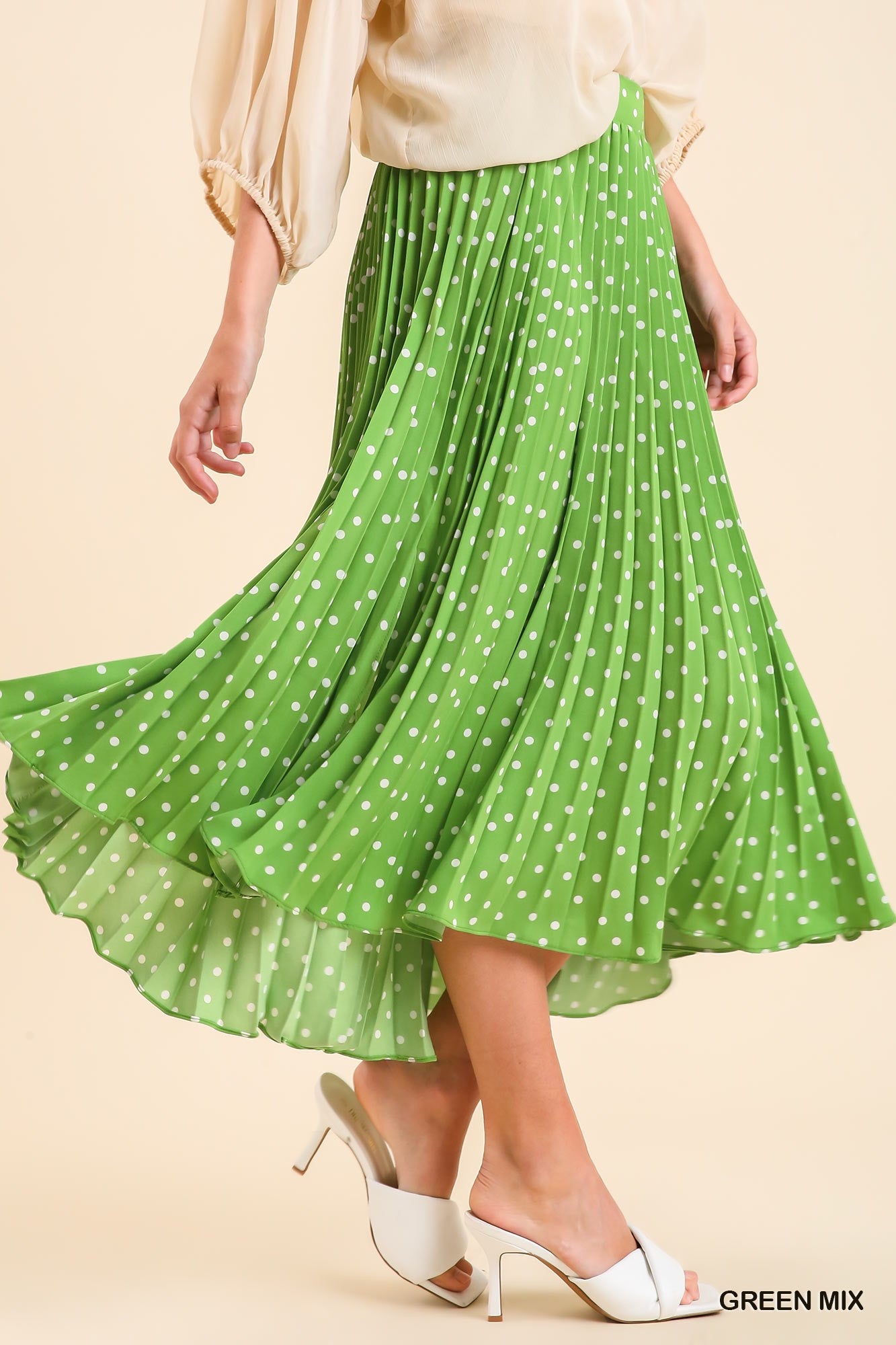 Umgee Crystal Pleated Midi Side Slits Skirt