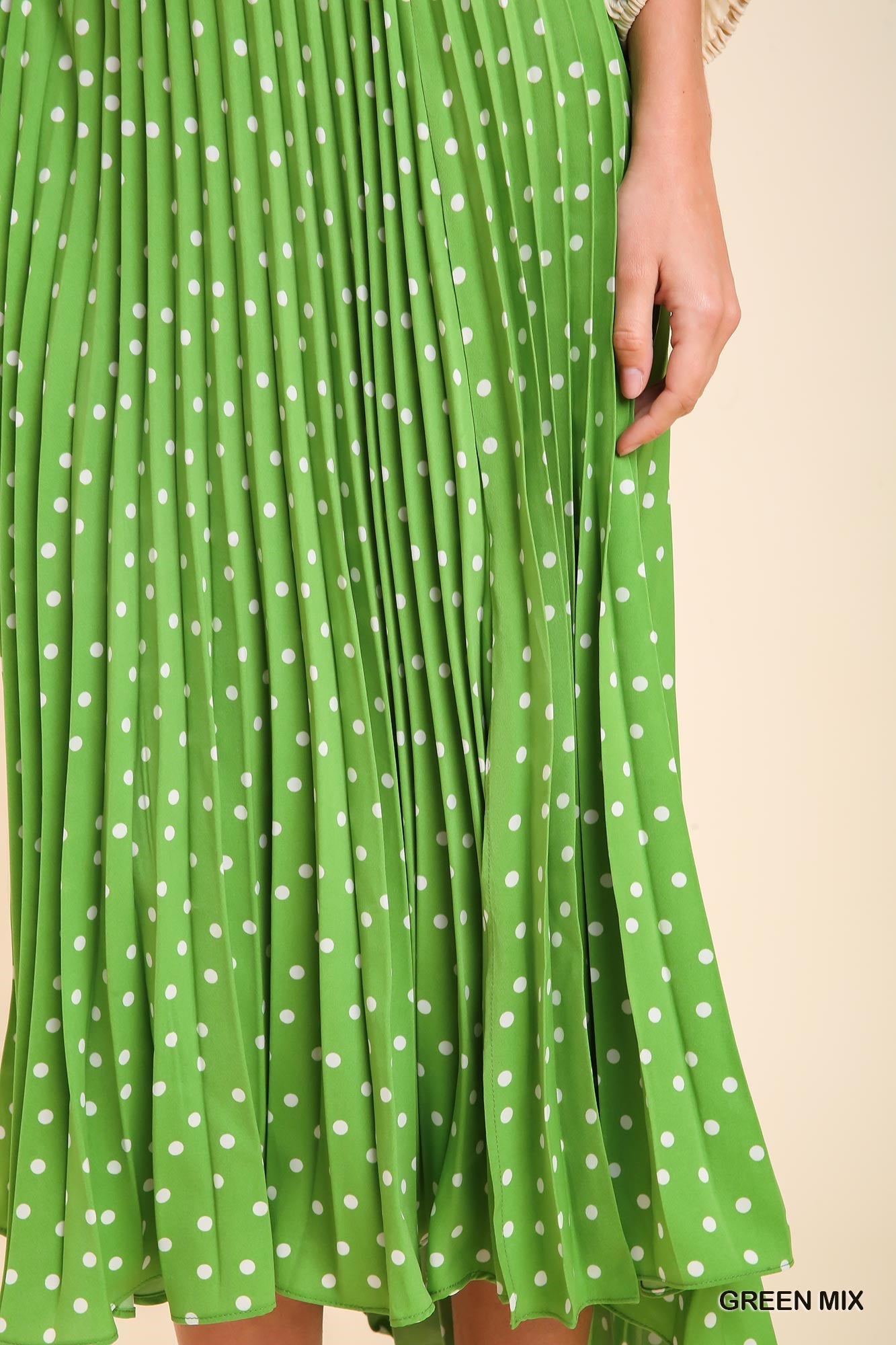 Umgee Crystal Pleated Midi Side Slits Skirt