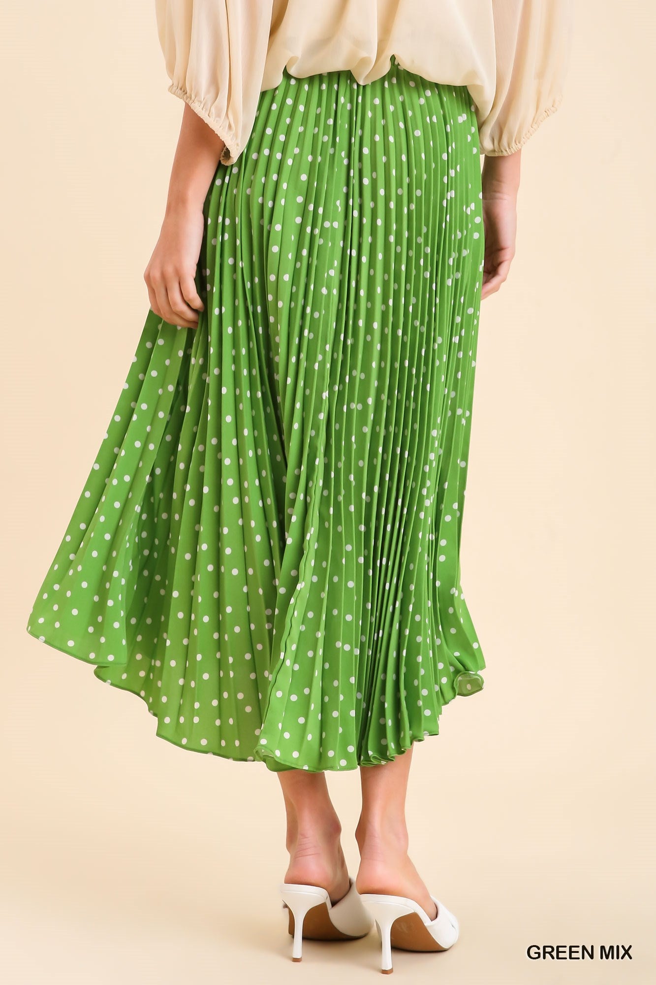 Umgee Crystal Pleated Midi Side Slits Skirt