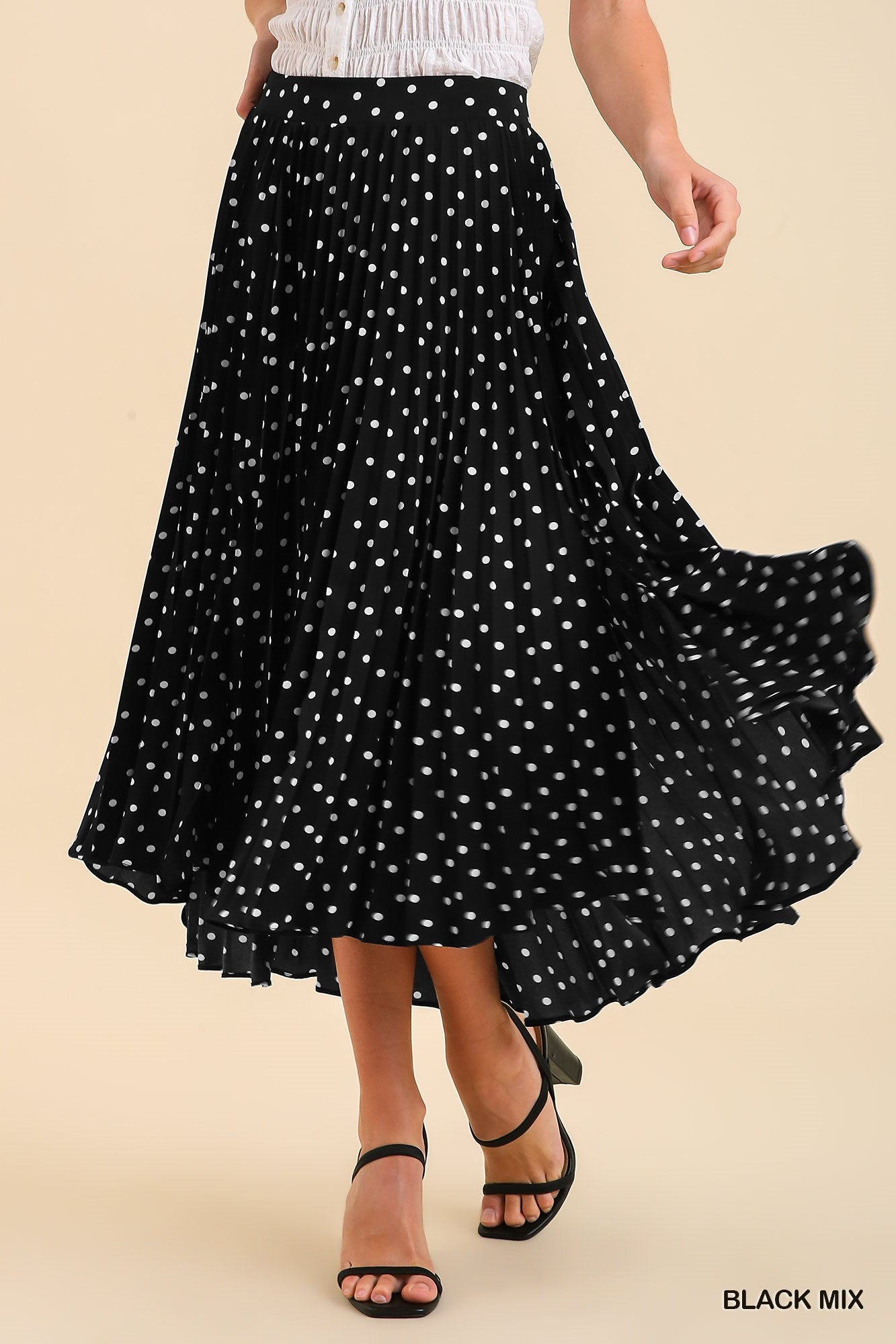 Umgee Crystal Pleated Midi Side Slits Skirt