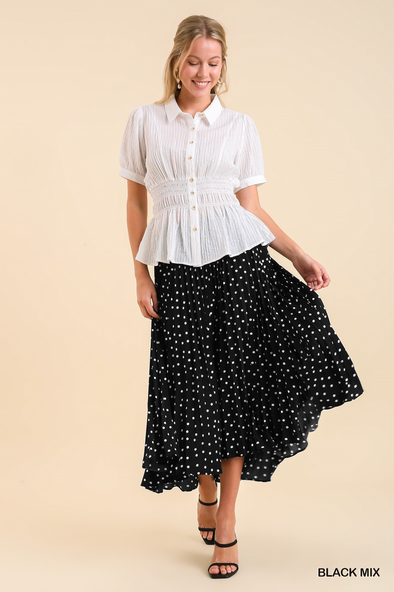 Umgee Crystal Pleated Midi Side Slits Skirt