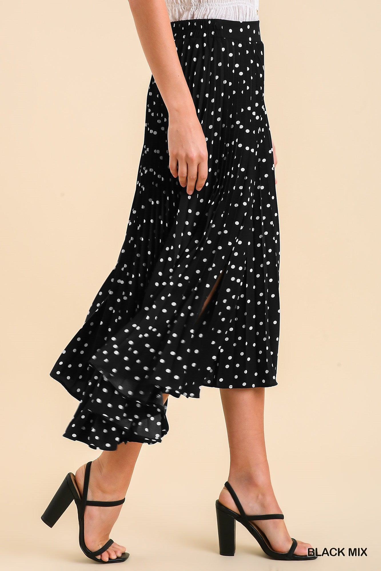 Umgee Crystal Pleated Midi Side Slits Skirt