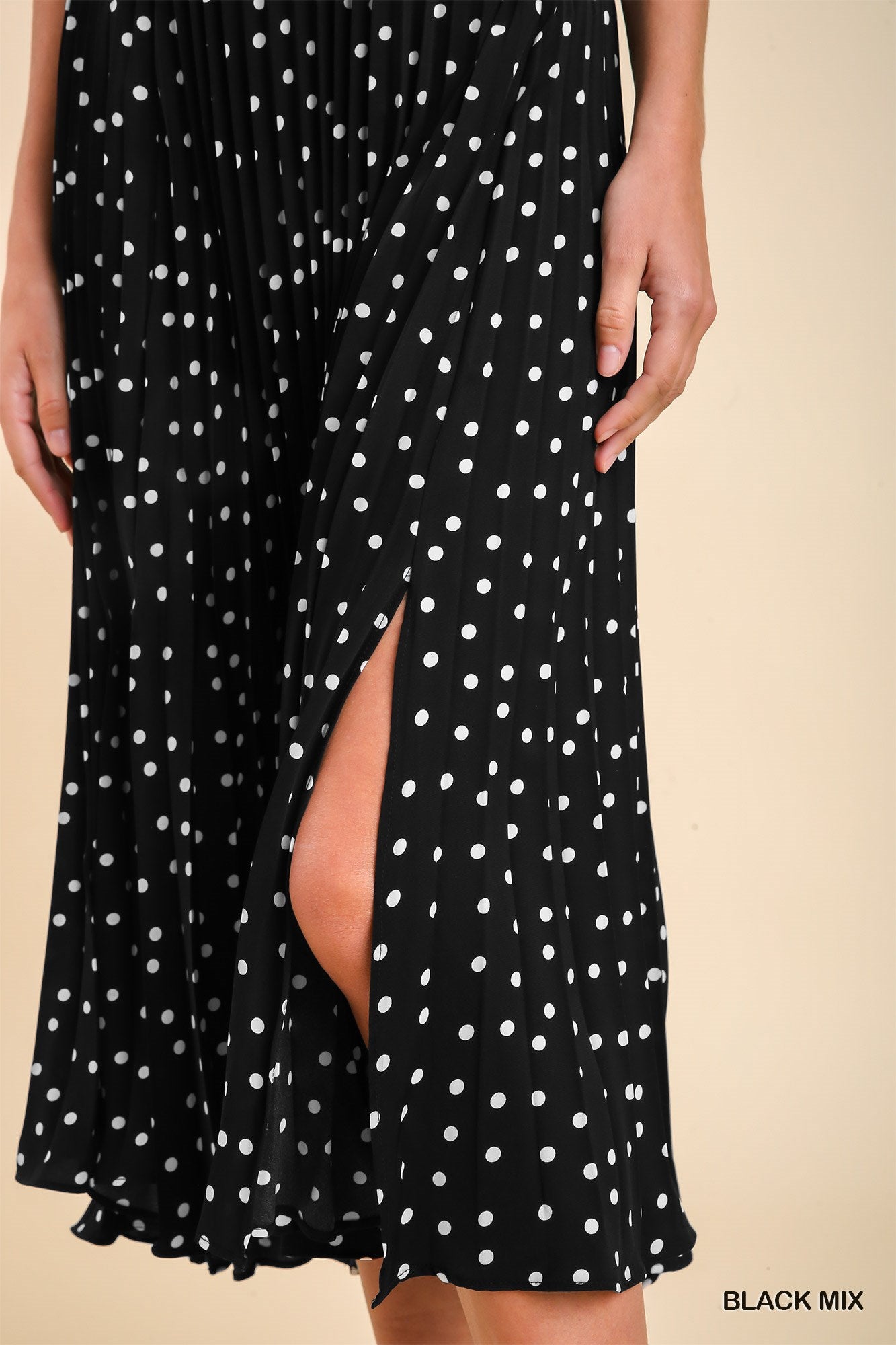 Umgee Crystal Pleated Midi Side Slits Skirt