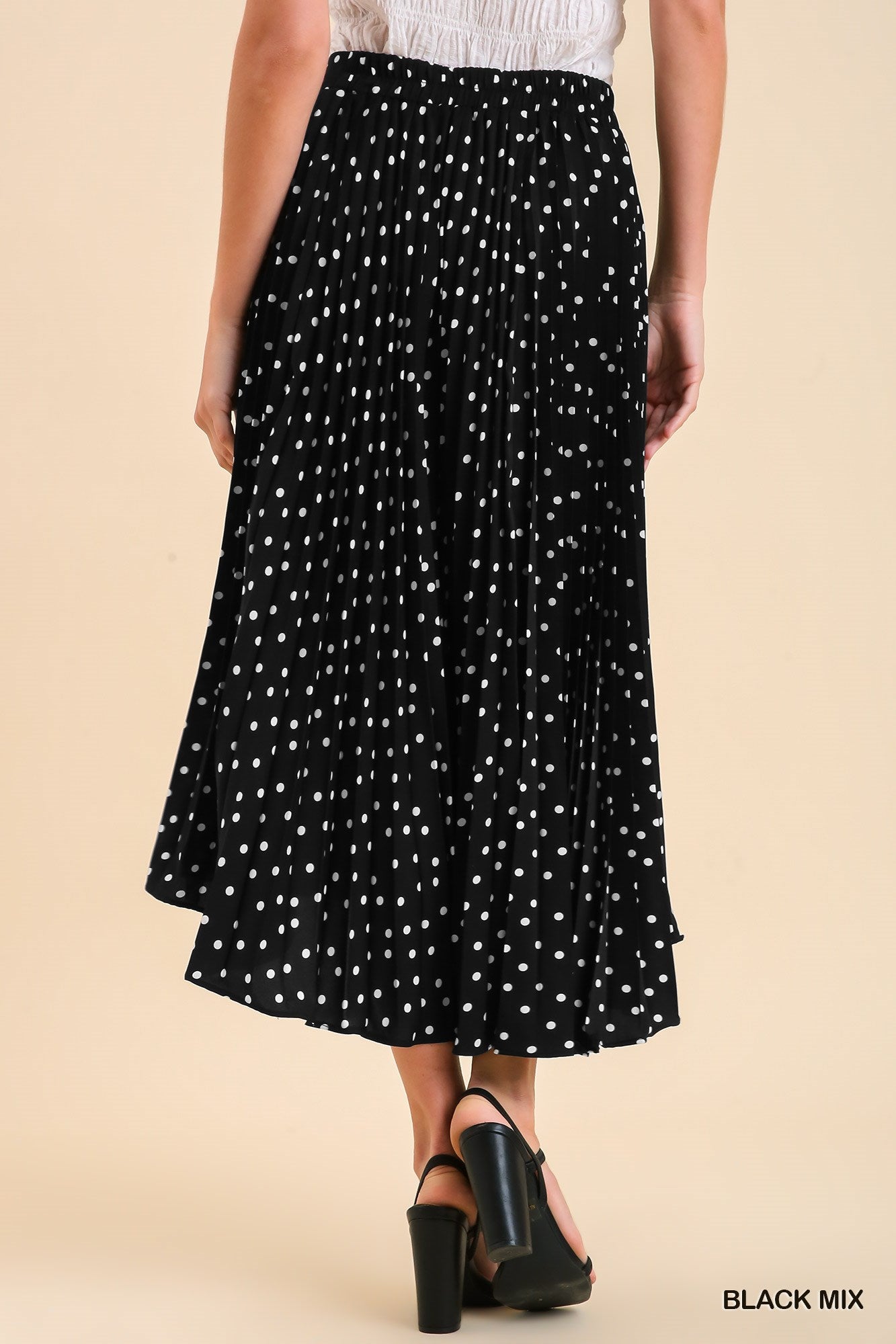 Umgee Crystal Pleated Midi Side Slits Skirt