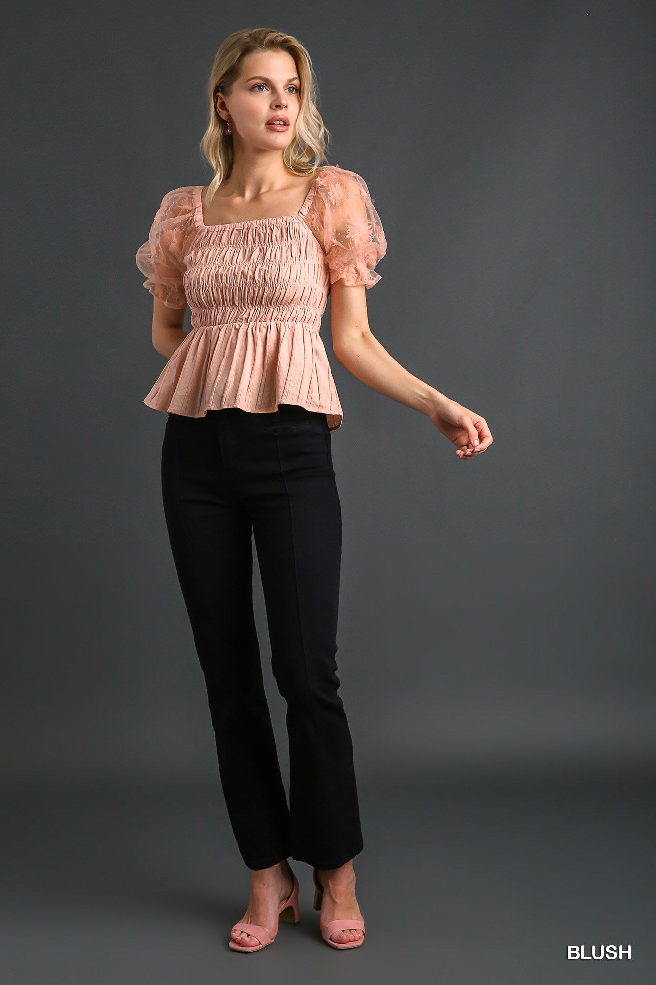 Umgee Woven Fabric 3D Floral Lace Smocking Chest Detail Top - Roulhac Fashion Boutique