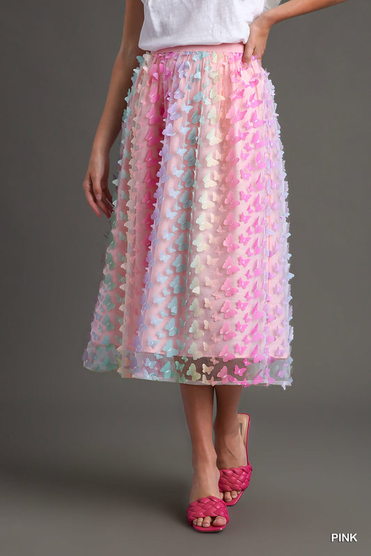 Umgee Holographic 3D Butterfly Midi Skirt