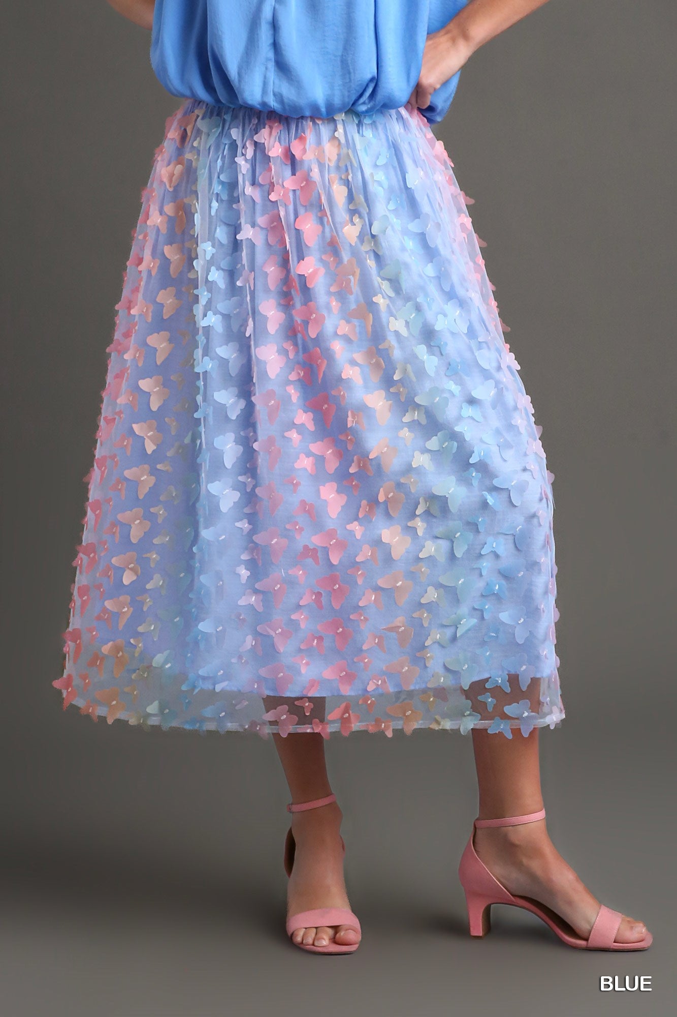 Umgee Holographic 3D Butterfly Midi Skirt