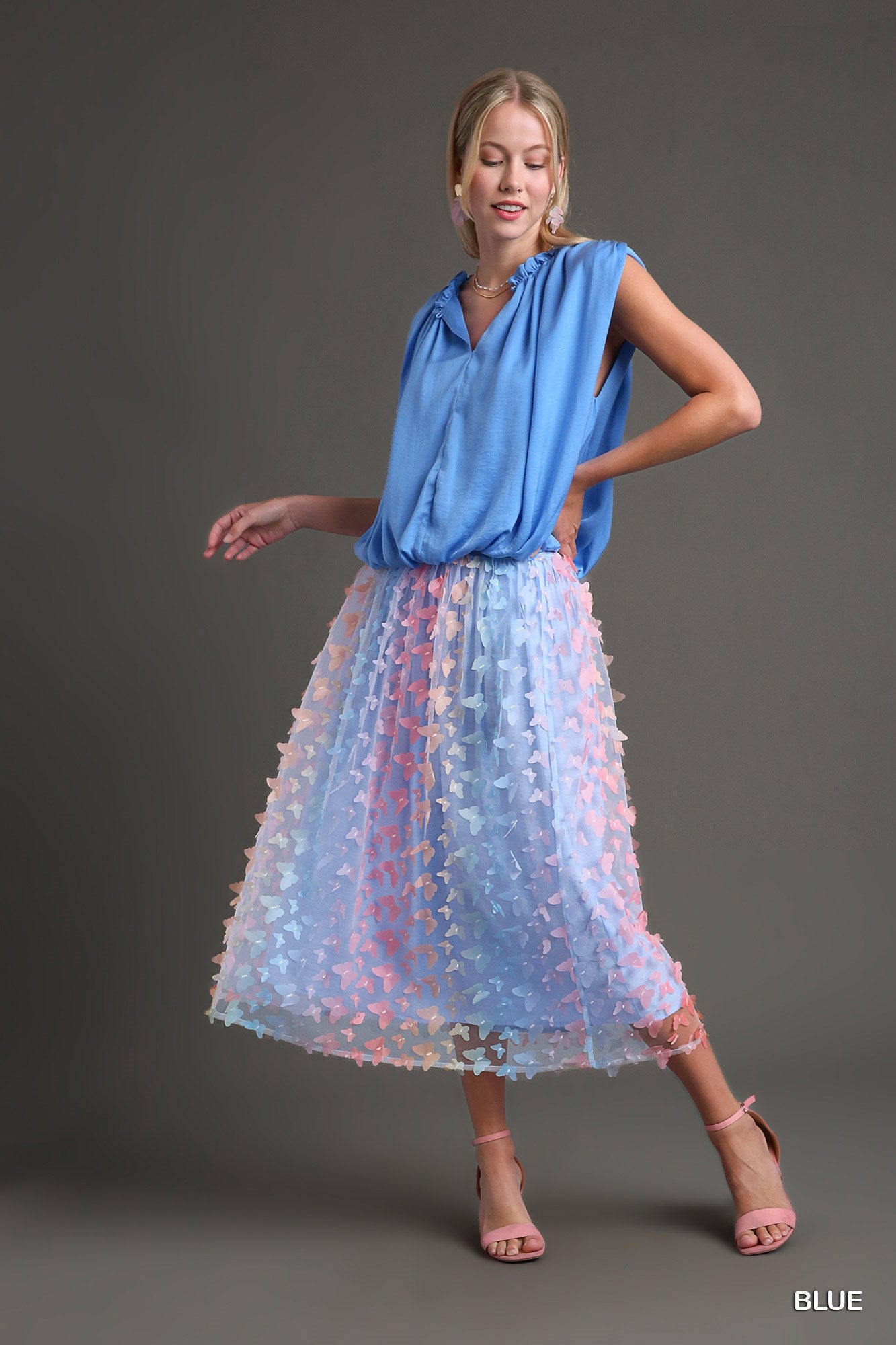 Umgee Holographic 3D Butterfly Midi Skirt