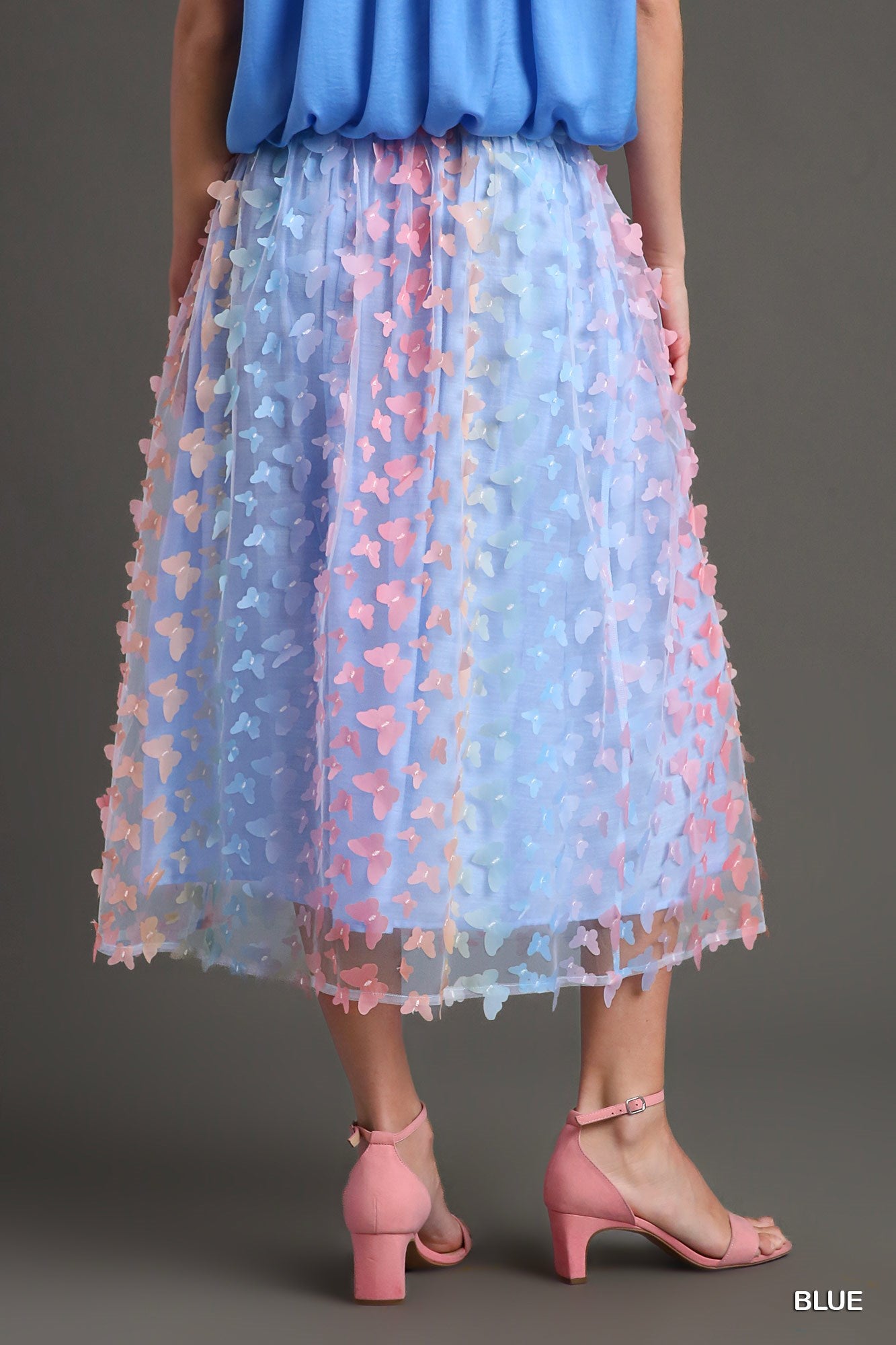 Umgee Holographic 3D Butterfly Midi Skirt
