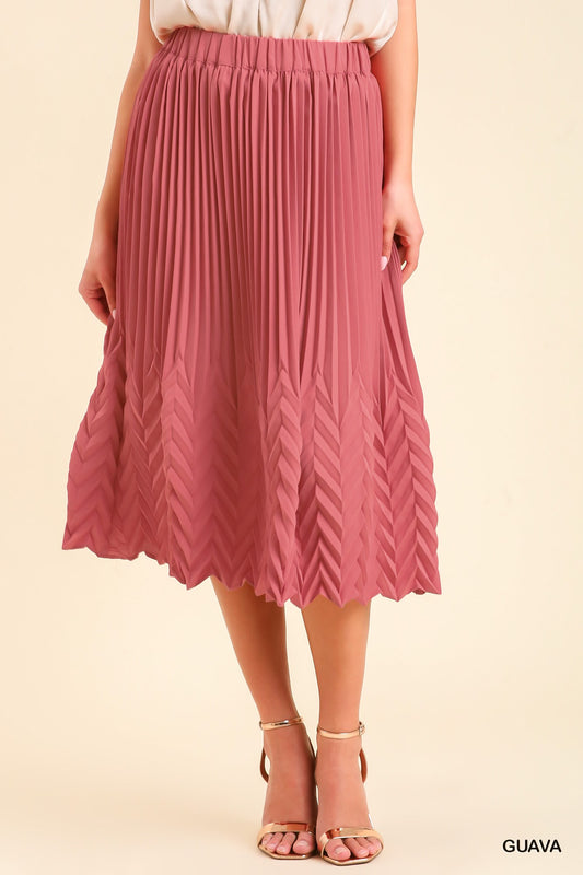Umgee Elastic Waistband Midi Pleats Skirt