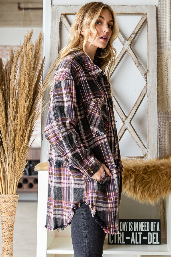 Oli & Hali Mineral Washed Plaid Shirts Jacket