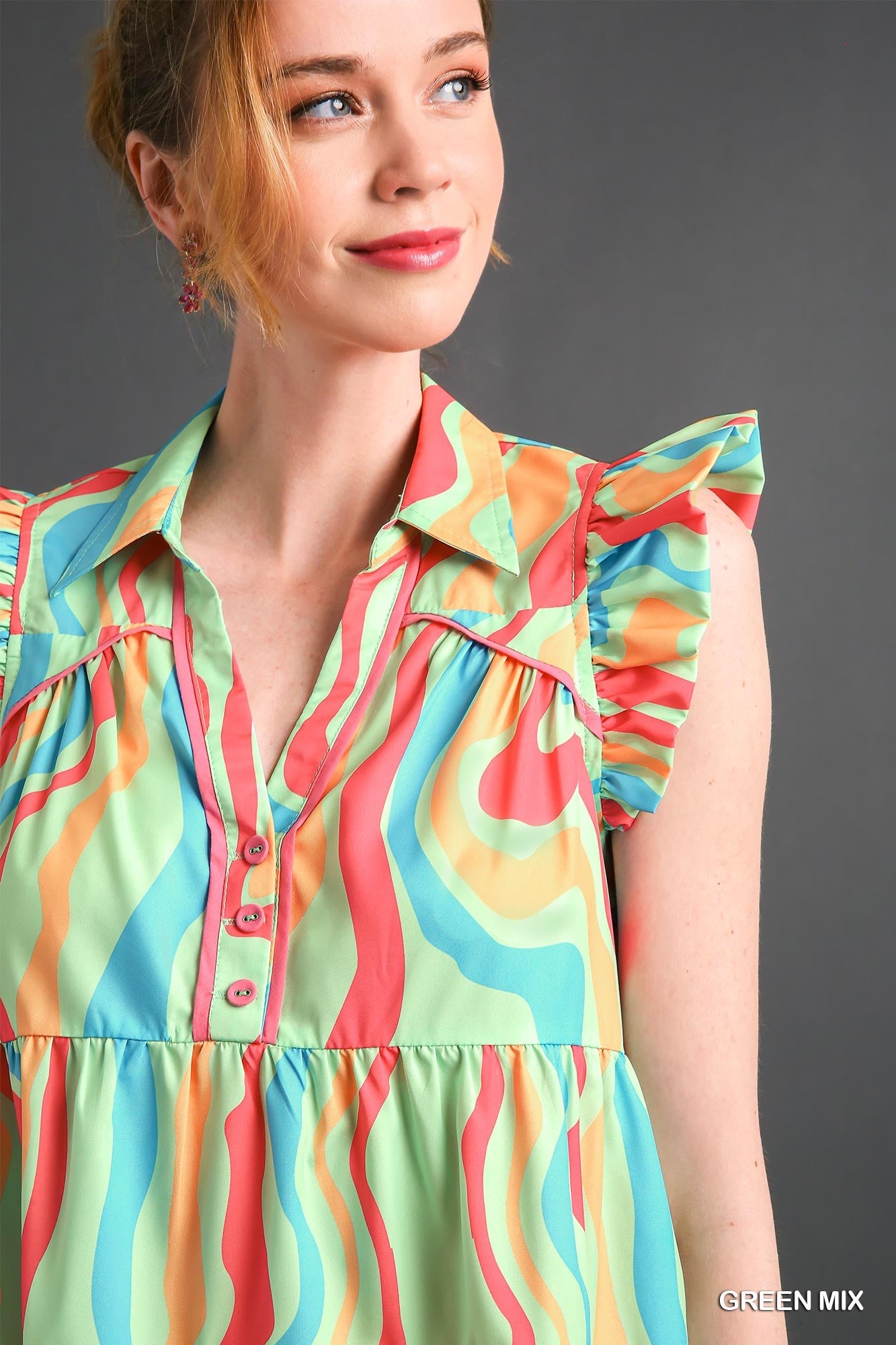 Umgee Mix Abstract Print Tiered Button Detail Dress - Roulhac Fashion Boutique