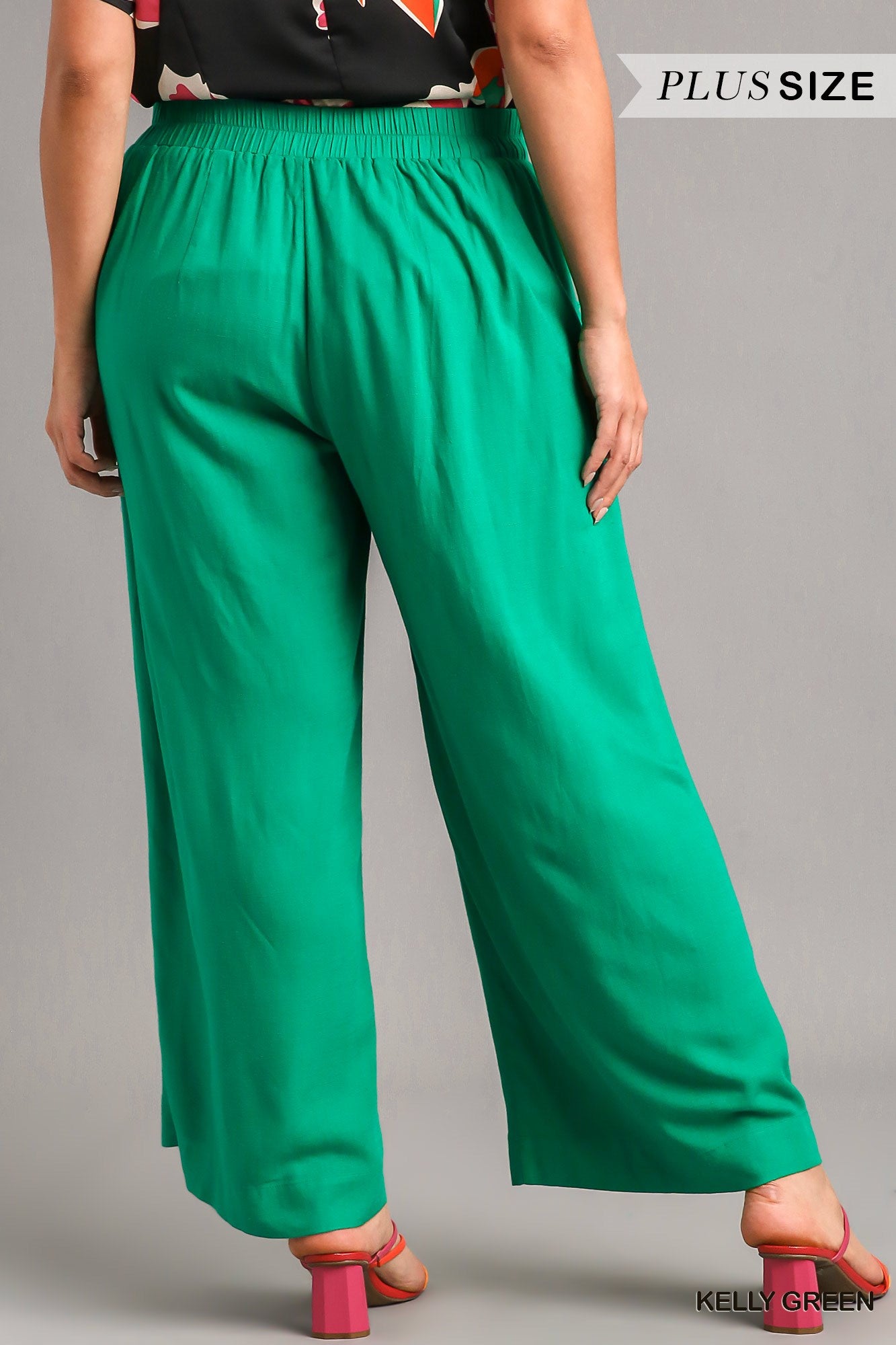 Umgee Plus Washed Elastic Waisted Wide Frayed Pants