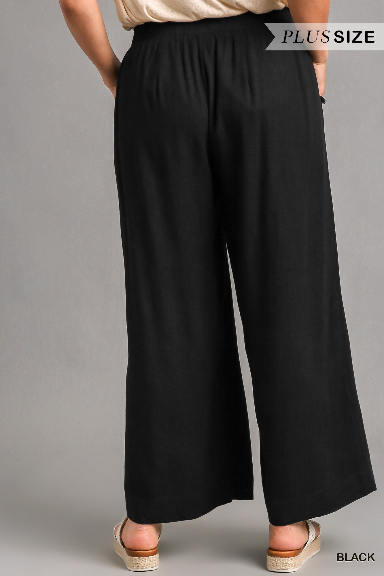 Umgee Plus Washed Elastic Waisted Wide Frayed Pants