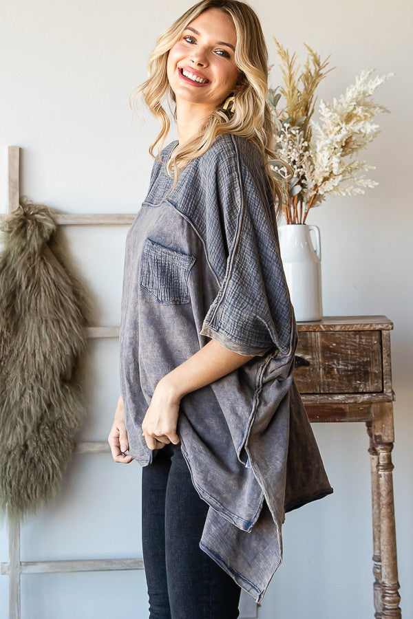 Oli & Hali Mineral Washed Color Block Sides Oversized Top