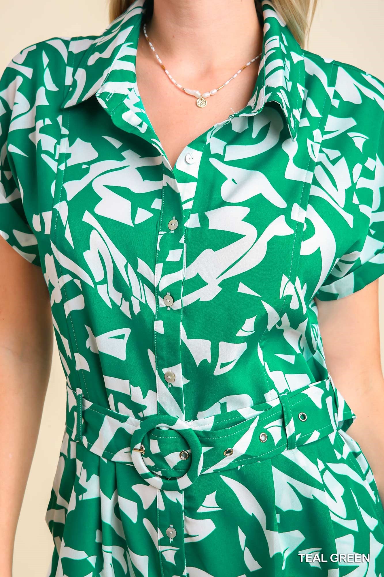 Umgee Abstract Collared Adjustable Belt Romper