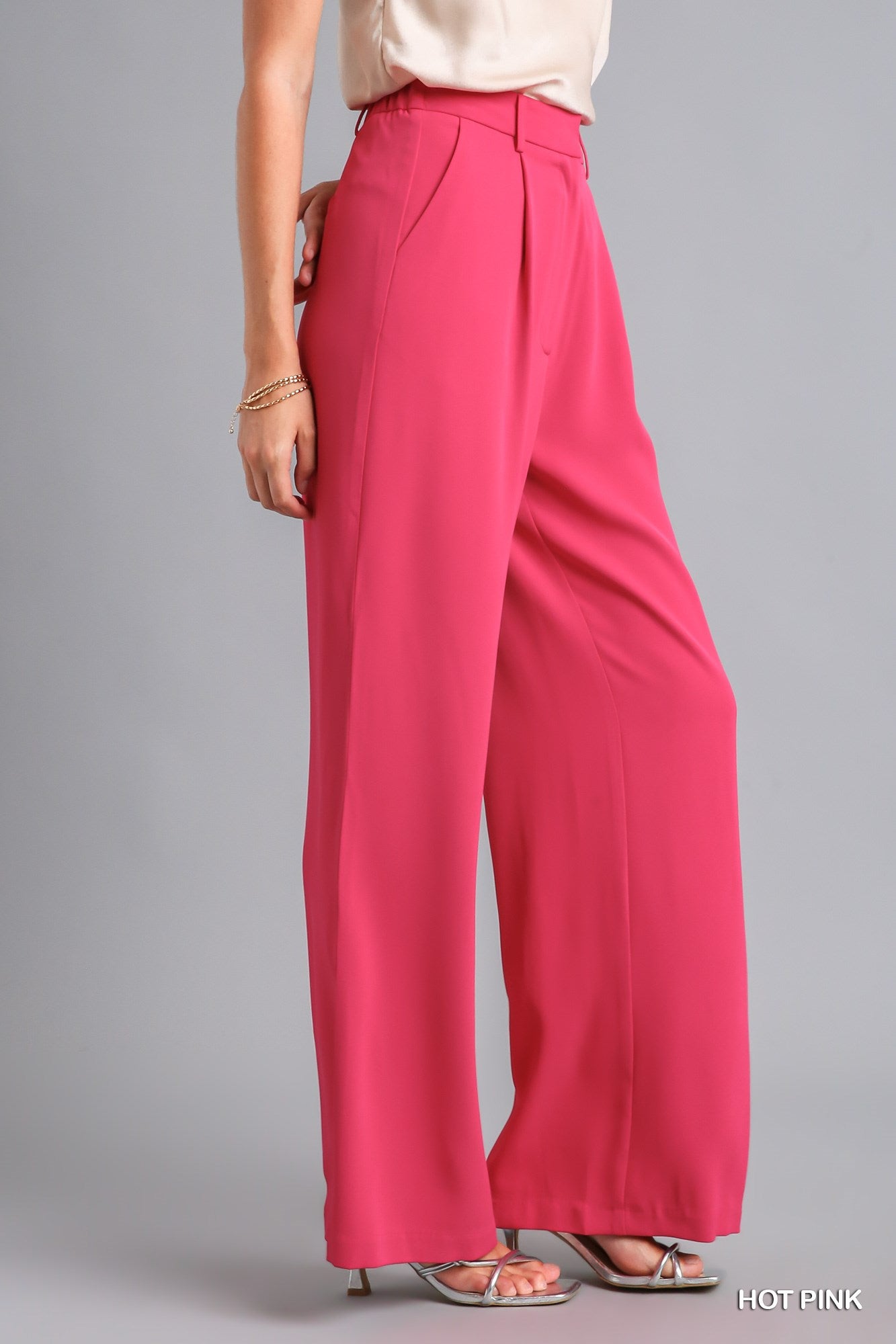 Umgee Wide Leg Trouser Back Elastic Front Zipper Pants