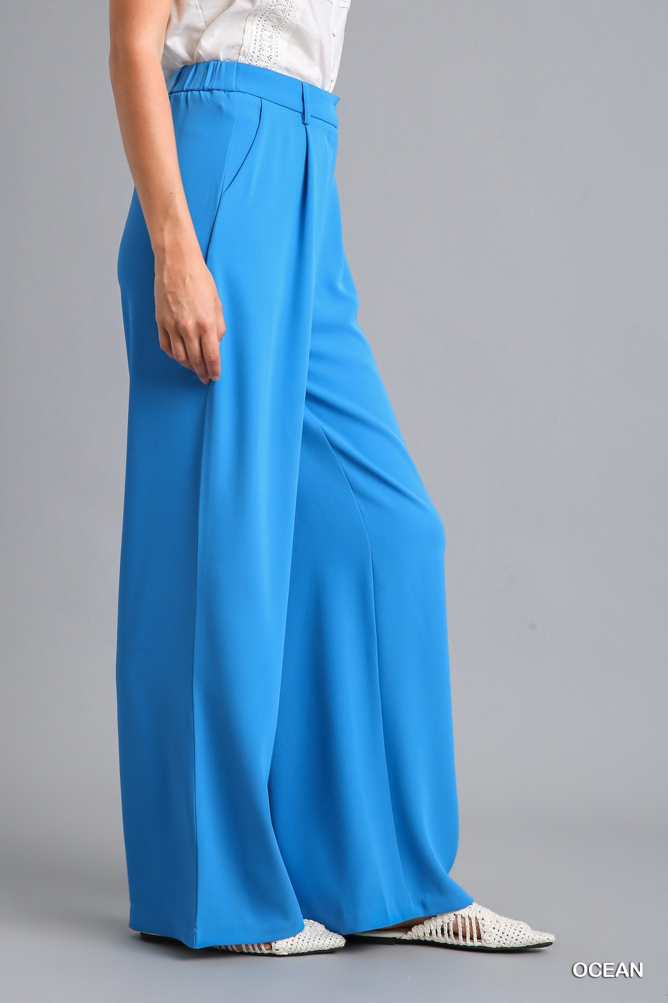 Umgee Wide Leg Trouser Back Elastic Front Zipper Pants