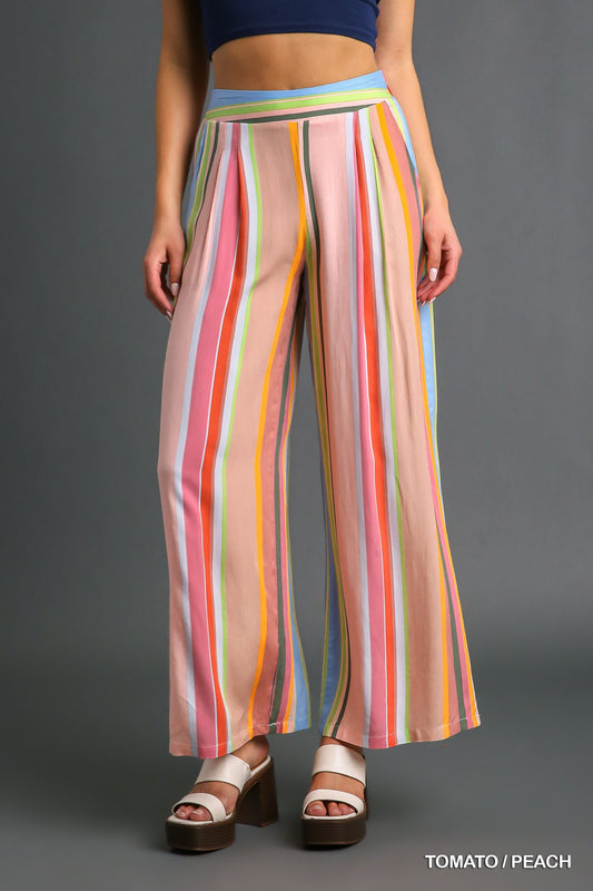 Umgee Multi Color Stripped Wide Leg Pants