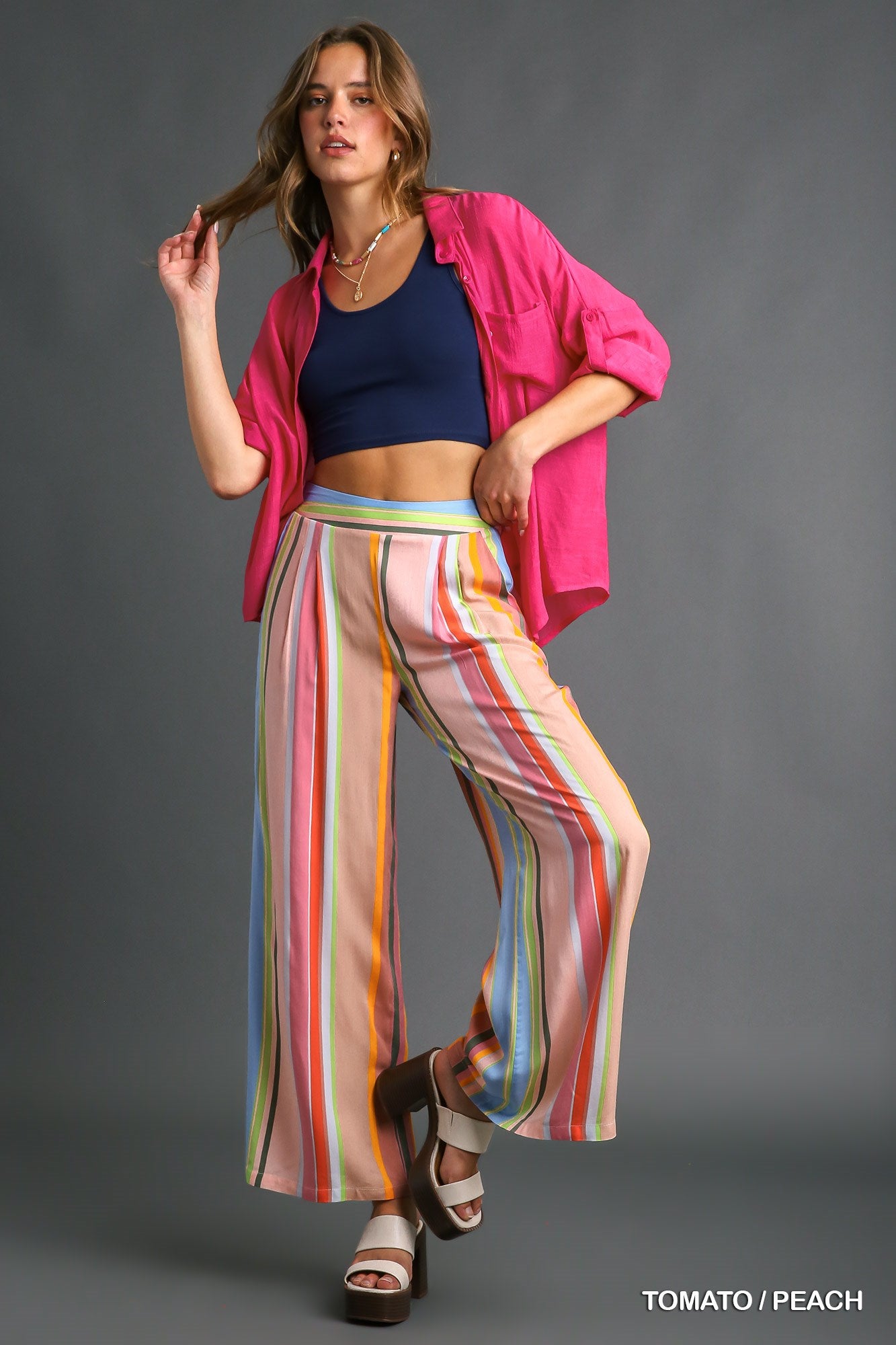 Umgee Multi Color Stripped Wide Leg Pants