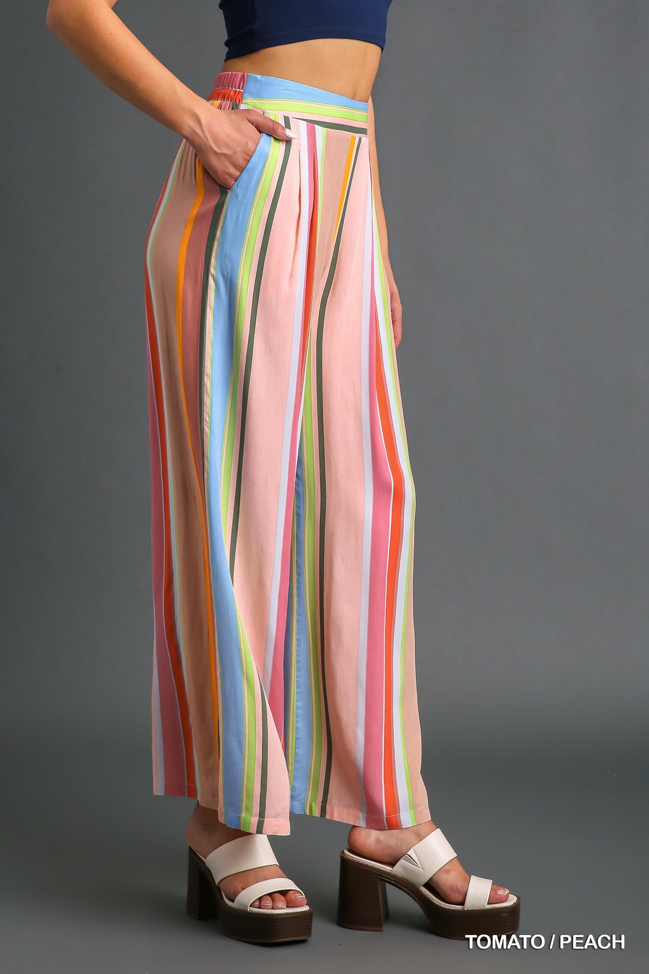 Umgee Multi Color Stripped Wide Leg Pants