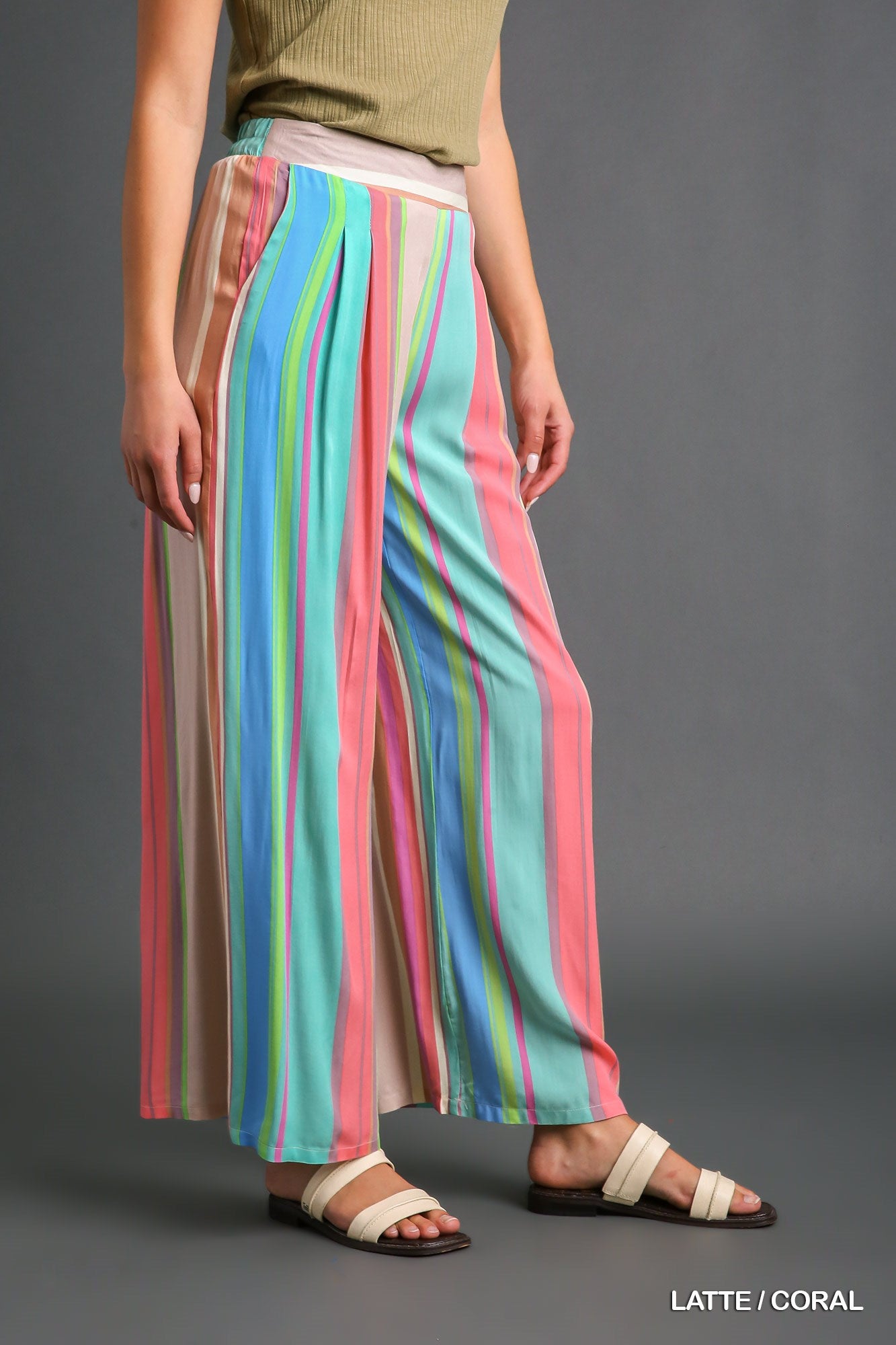 Umgee Multi Color Stripped Wide Leg Pants