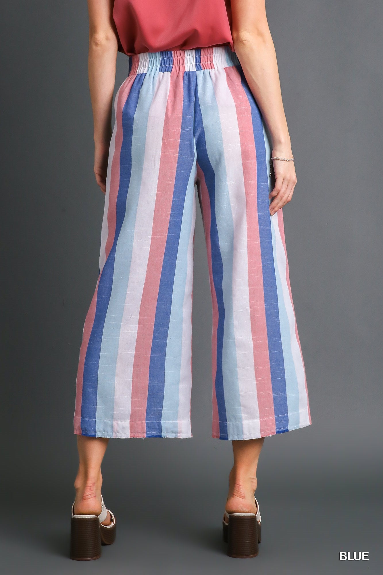 Umgee Strip Multi-Color Wide Leg Elastic Waistband Bottoms