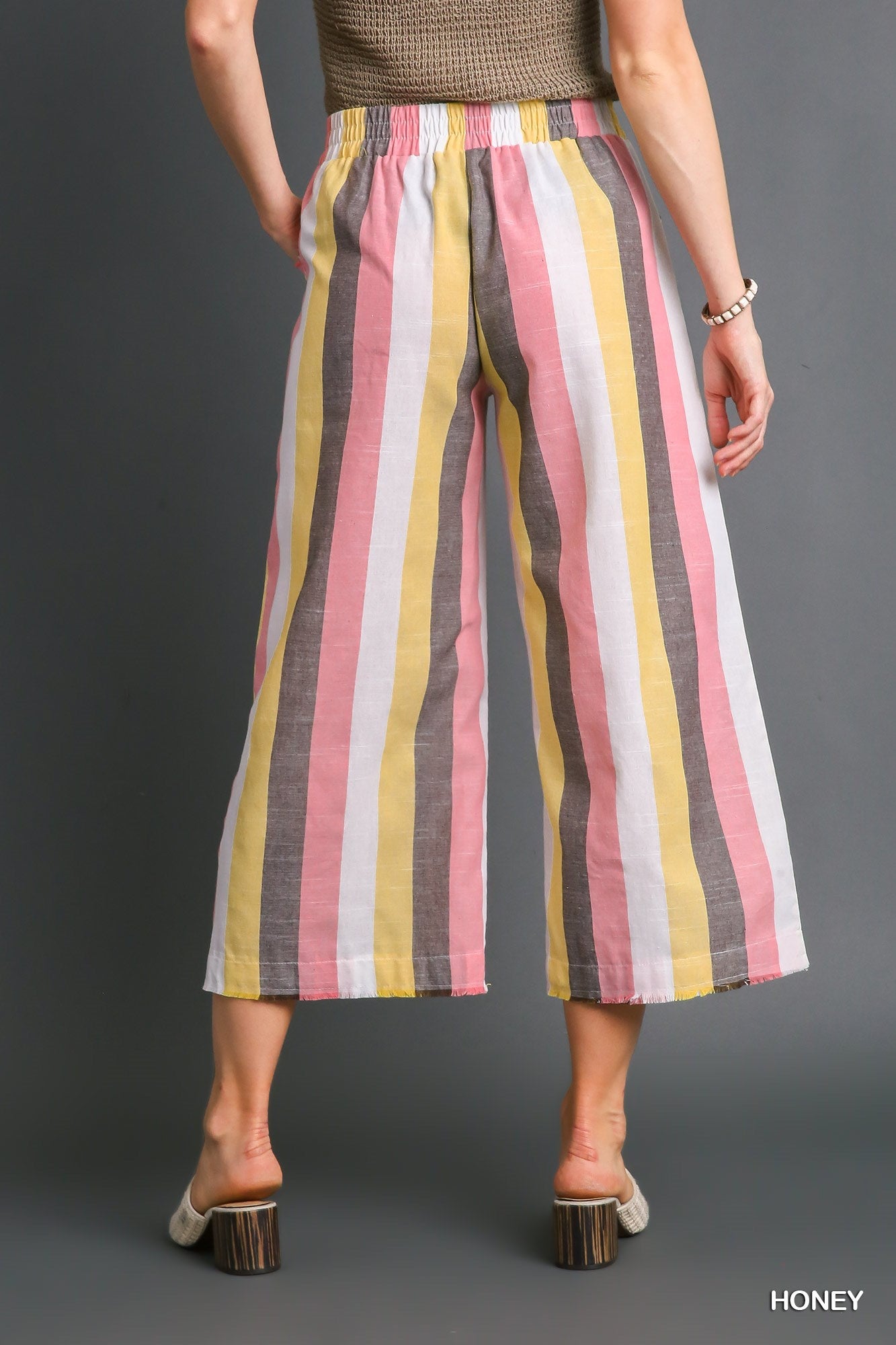 Umgee Strip Multi-Color Wide Leg Elastic Waistband Bottoms