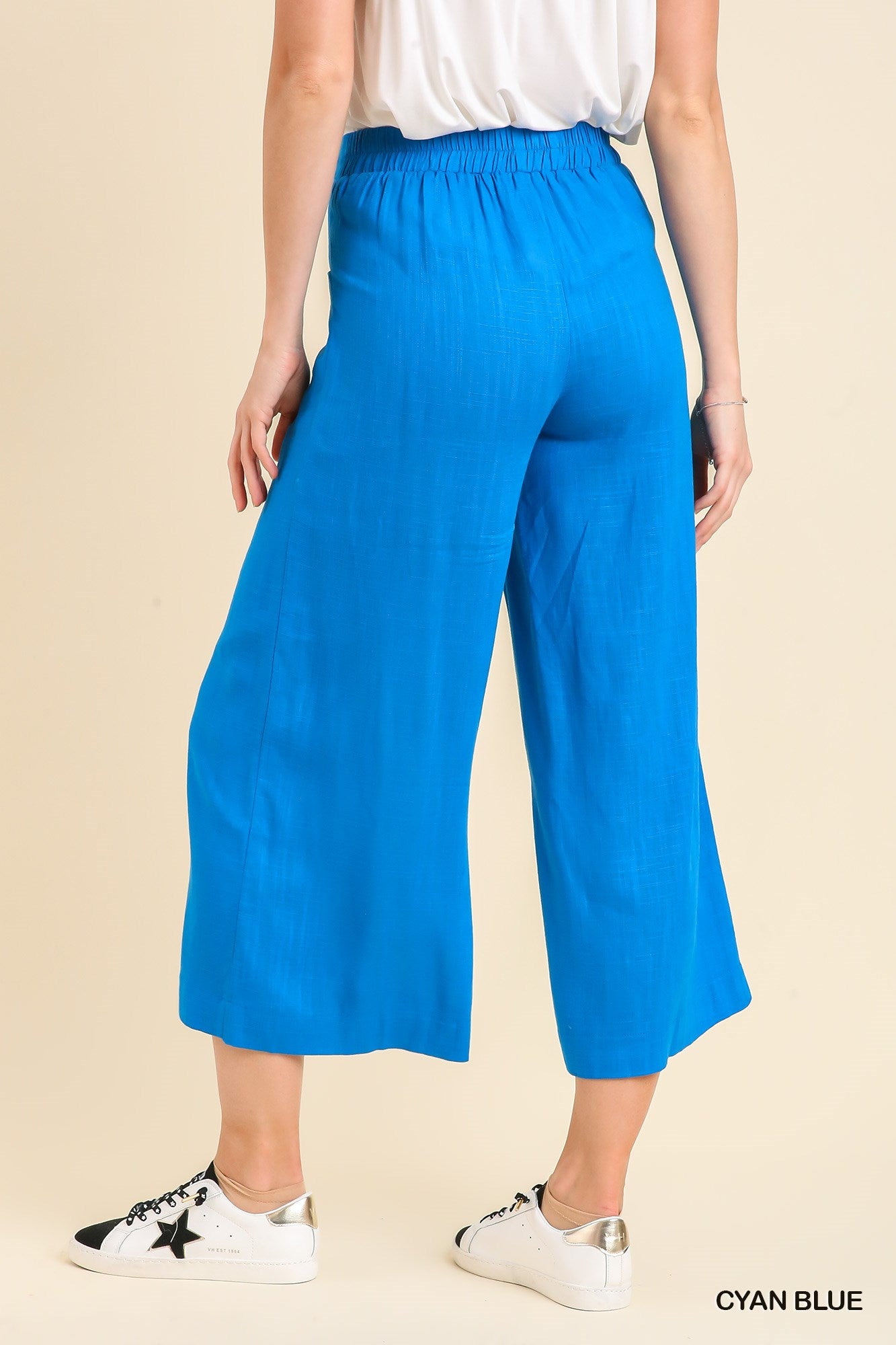 Umgee Linen Blend Elastic Waist Pockets Pants