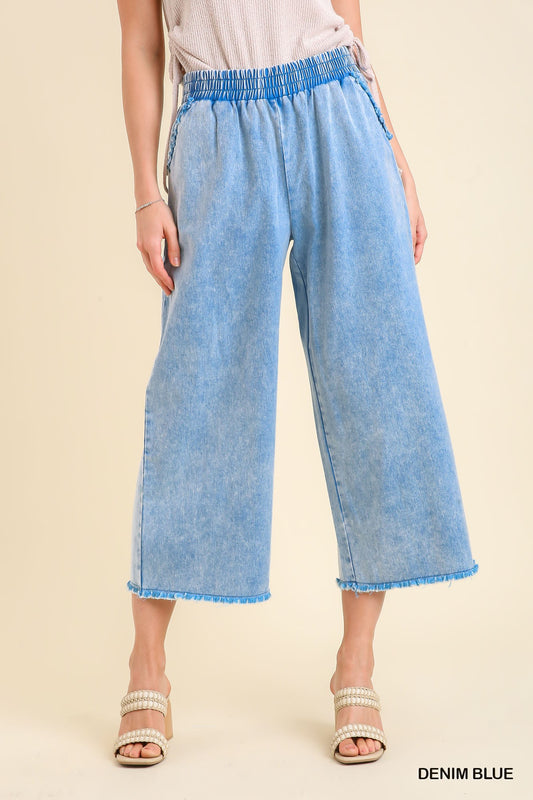 Umgee Denim Mineral Wash Non-Stretch Unfinished Frayed Hem Pants