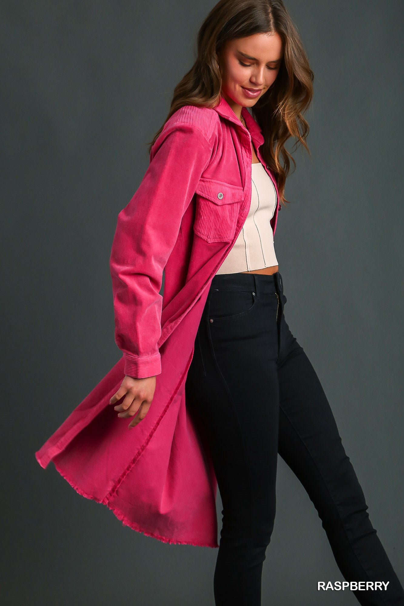 Umgee Mineral Wash Corduroy Button Down Shirt Jacket Dress - Roulhac Fashion Boutique