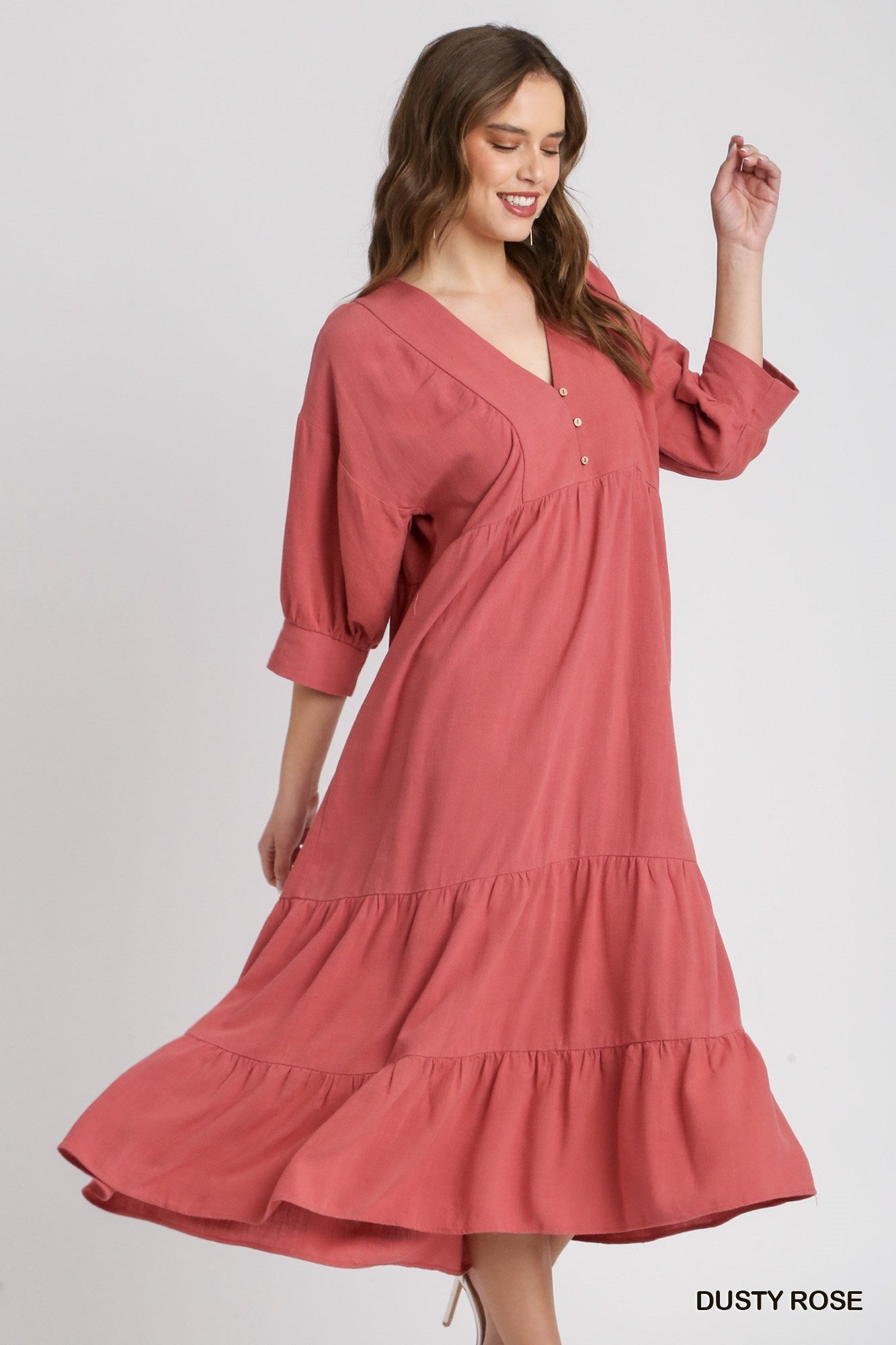 Umgee Linen V-Neck Button Details Maxi Dress - Roulhac Fashion Boutique