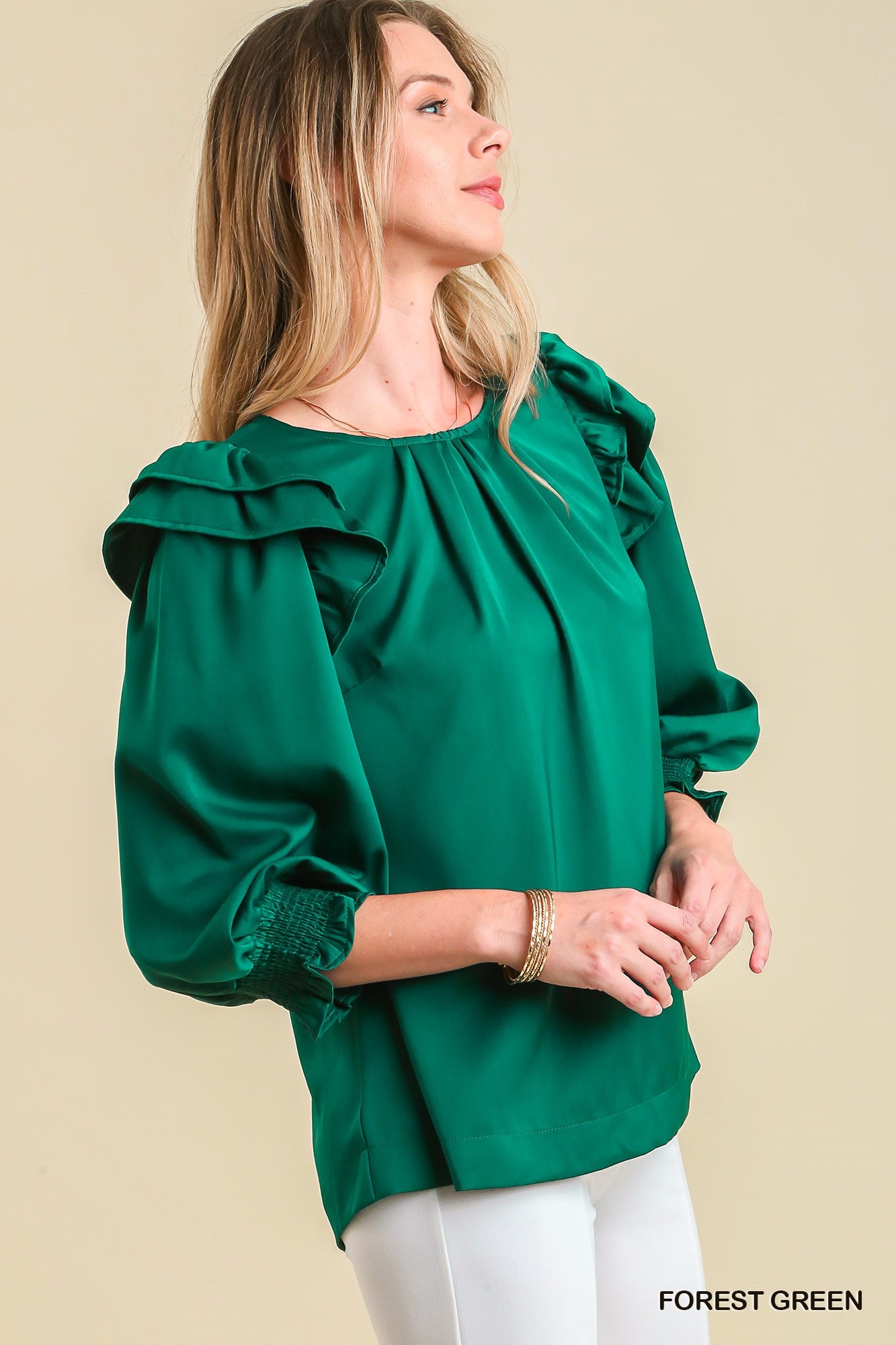 Umgee Double Ruffle Pin-Tuck Around Neckline Top - Roulhac Fashion Boutique