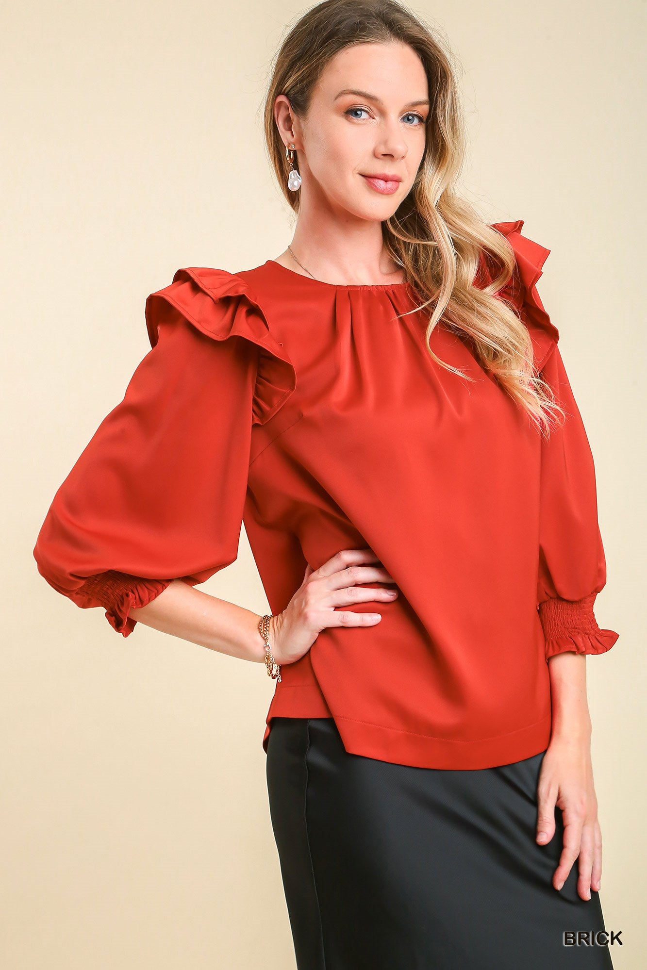 Umgee Double Ruffle Pin-Tuck Around Neckline Top - Roulhac Fashion Boutique