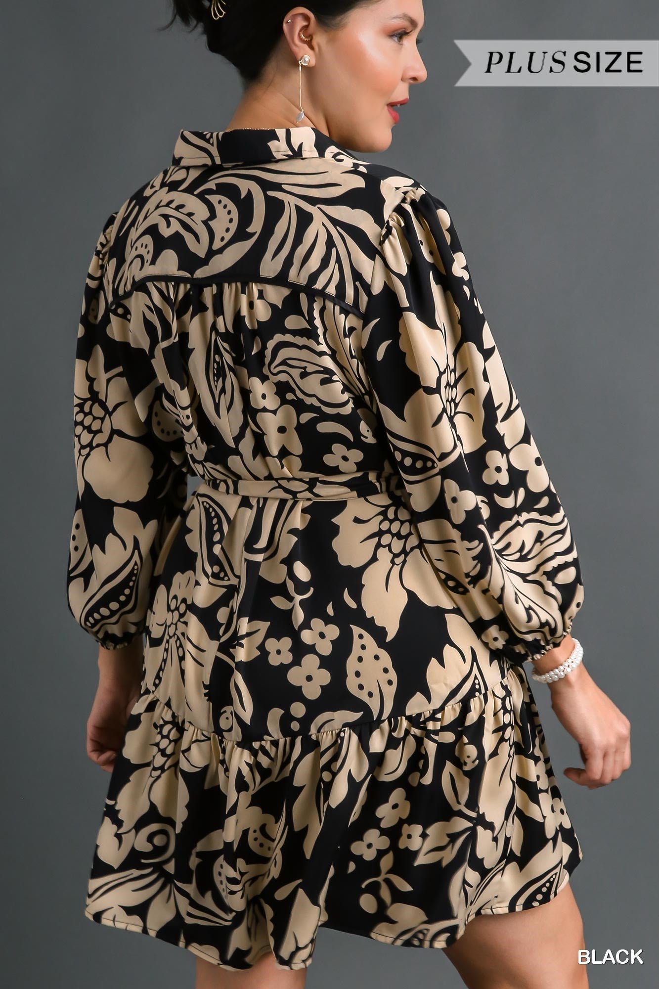 Umgee Plus Two Tone Floral Belt Dress