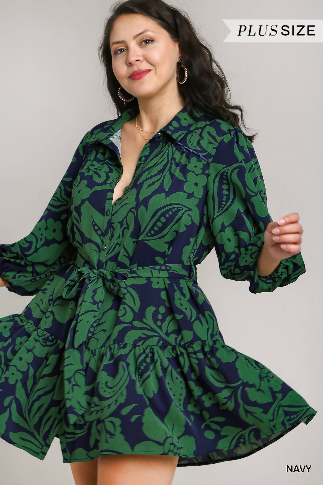 Umgee Plus Two Tone Floral Belt Dress