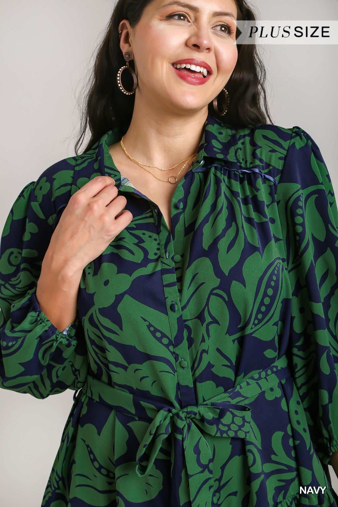 Umgee Plus Two Tone Floral Belt Dress