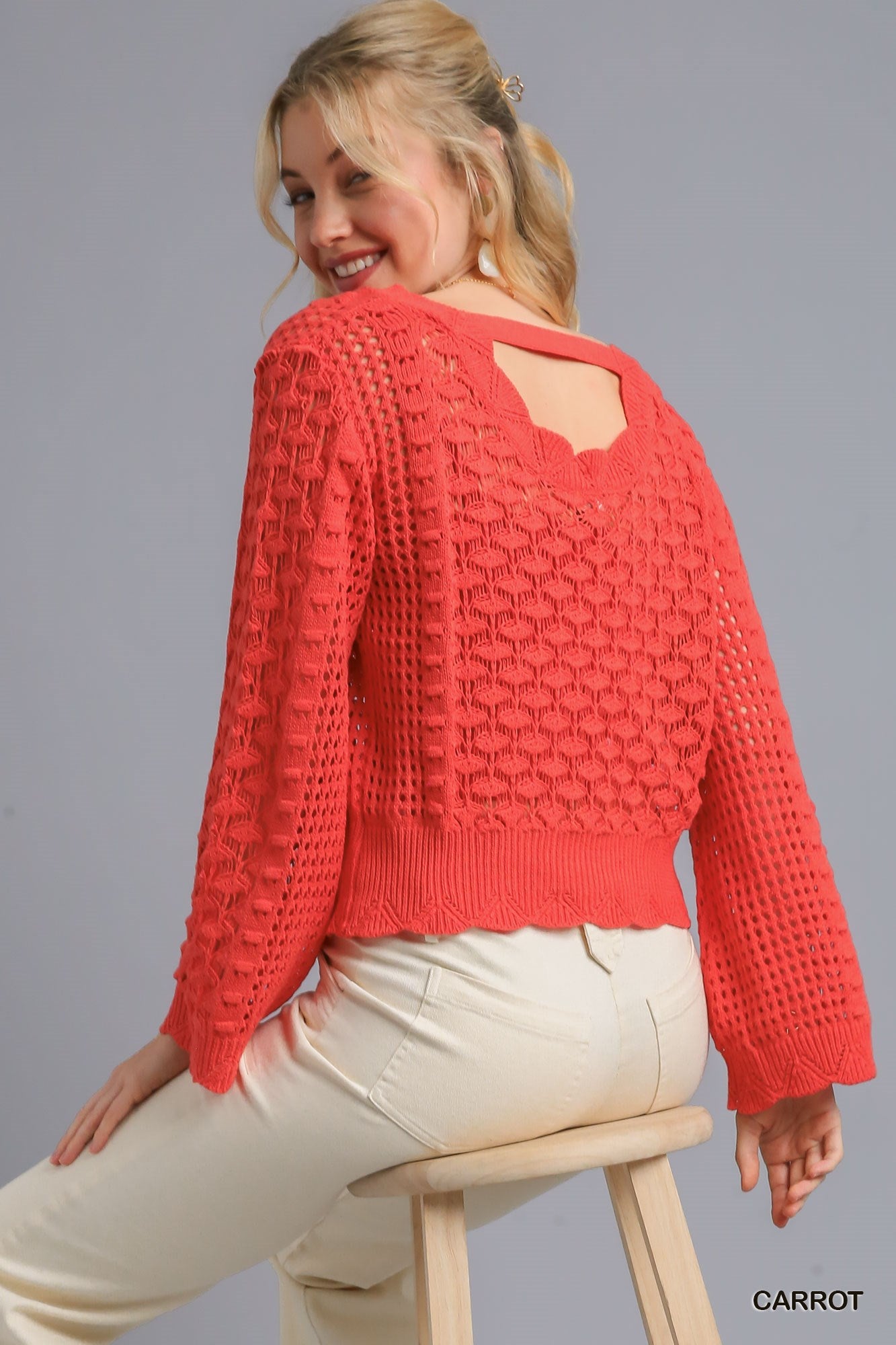 Umgee Crochet Light Weight Back Strap Pullover Sweater - Roulhac Fashion Boutique