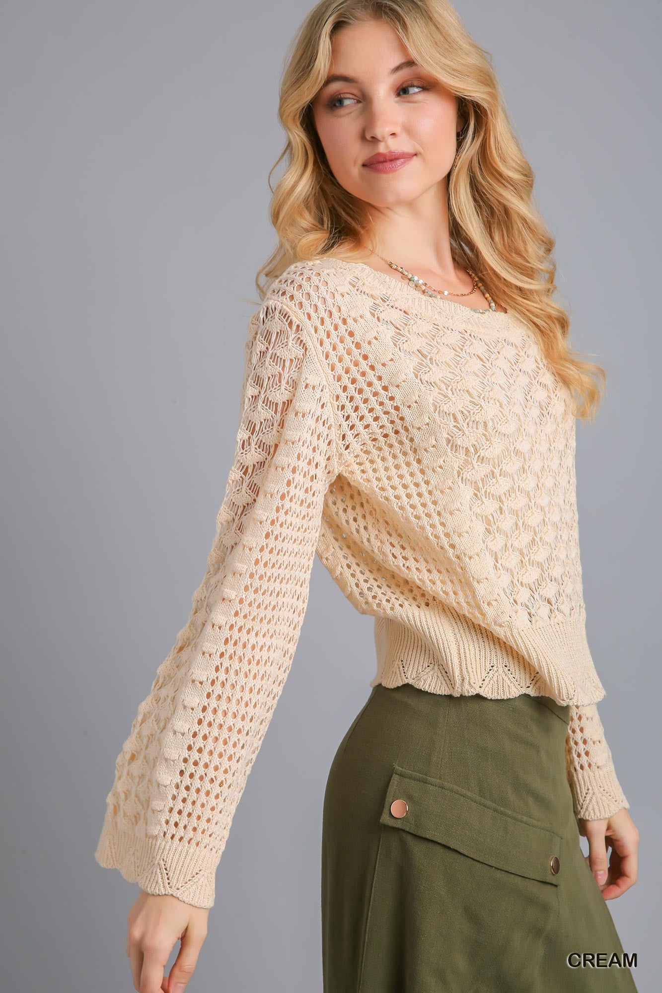 Umgee Crochet Light Weight Back Strap Pullover Sweater - Roulhac Fashion Boutique