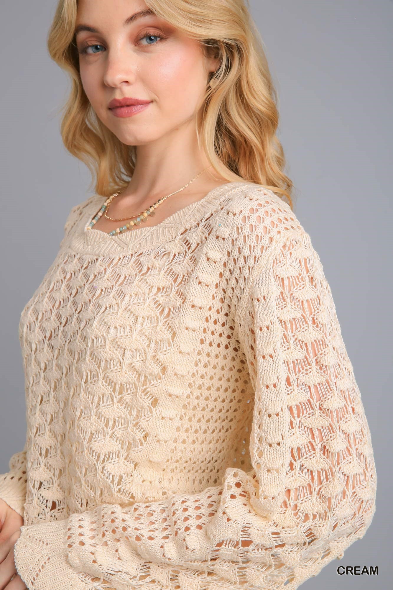 Umgee Crochet Light Weight Back Strap Pullover Sweater - Roulhac Fashion Boutique