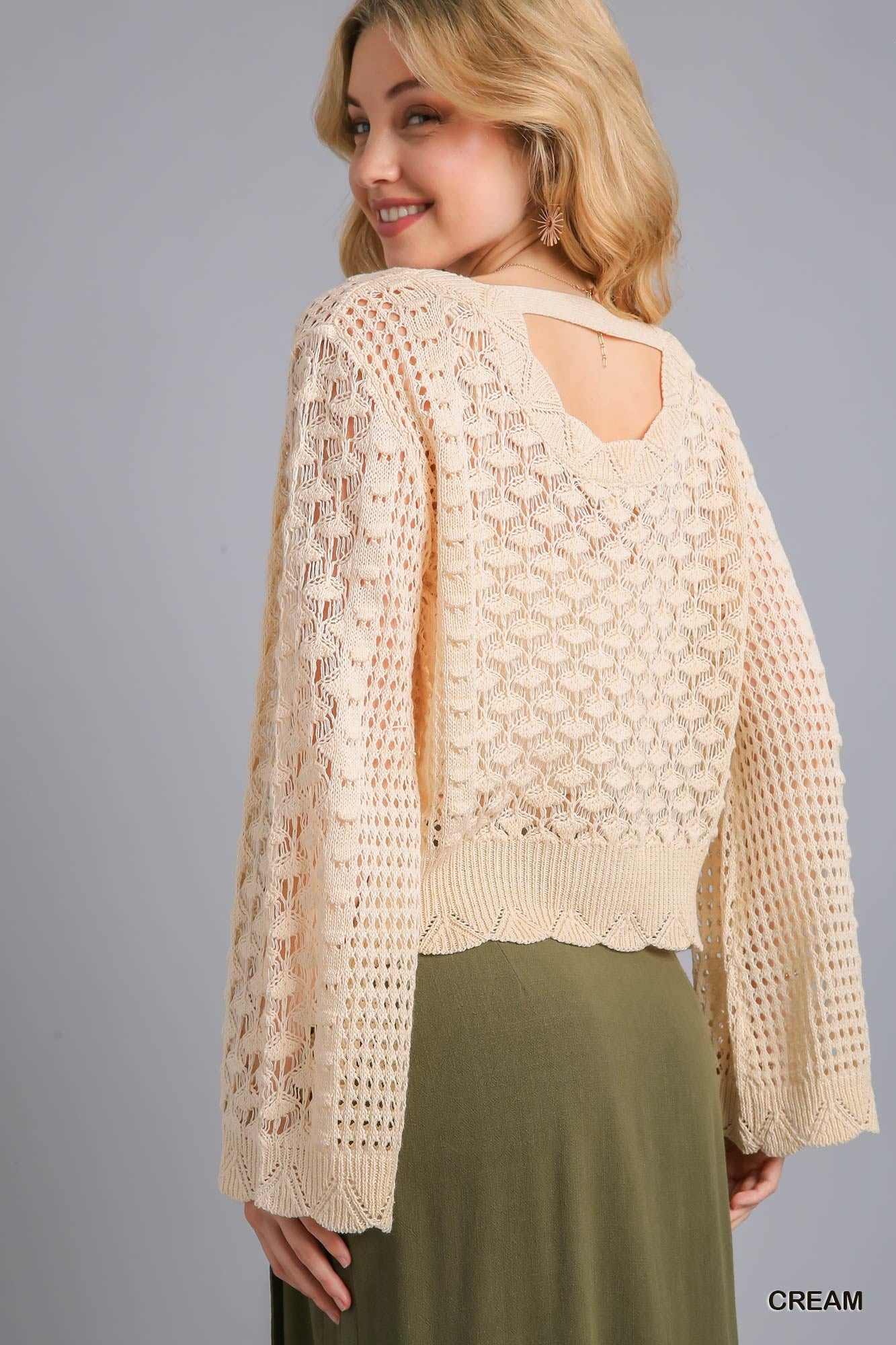 Umgee Crochet Light Weight Back Strap Pullover Sweater - Roulhac Fashion Boutique