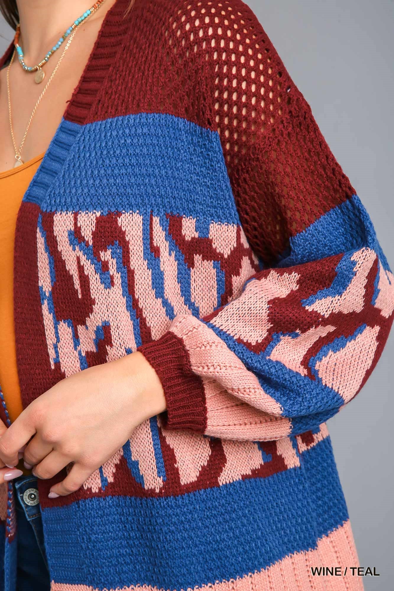 Umgee Multi Color Animal Print Colorblock Sweater Cardigan - Roulhac Fashion Boutique